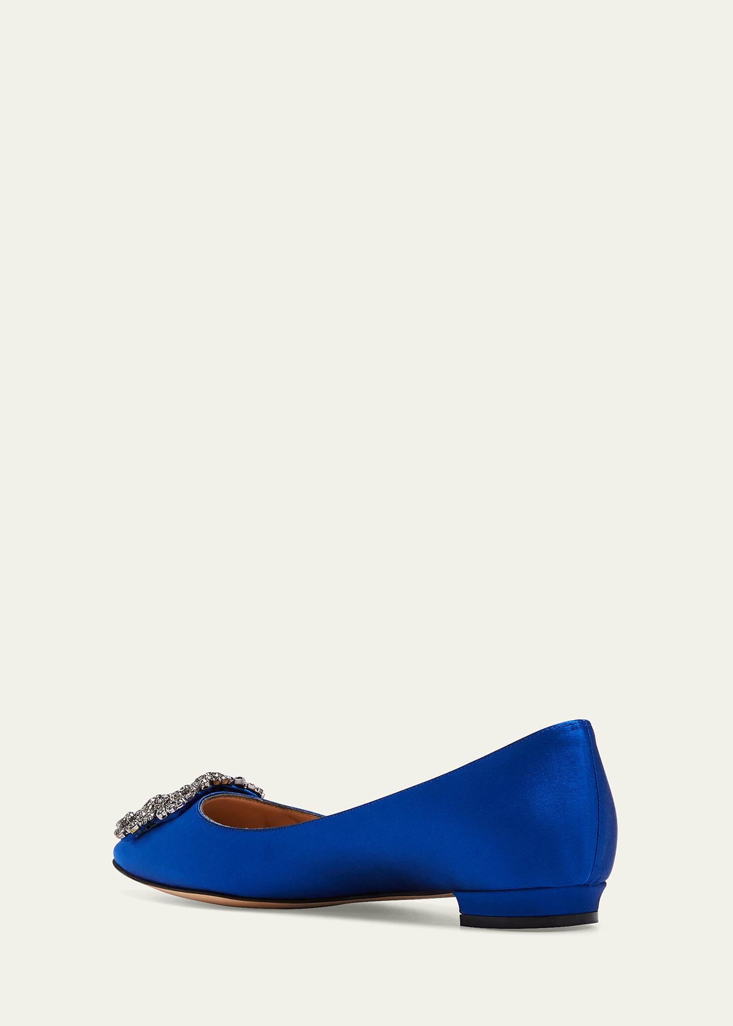 Manolo Blahnik Hangisi Crystal-Buckle Satin Flat - Bergdorf Goodman