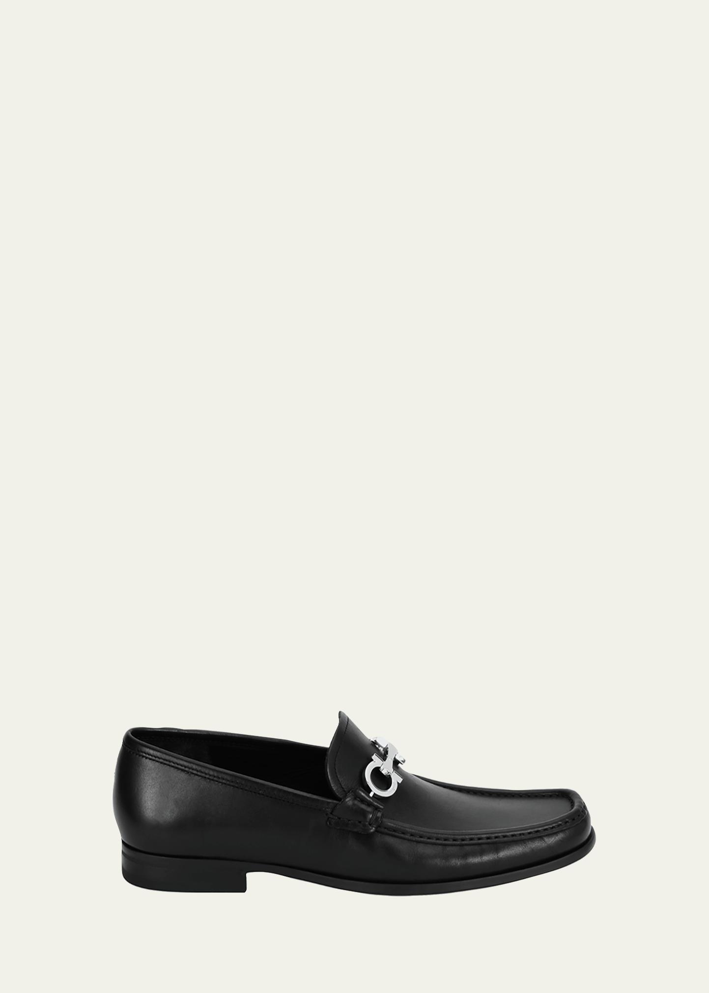 FERRAGAMO Men's Leather Loafer with Reversible Gancini Ornament