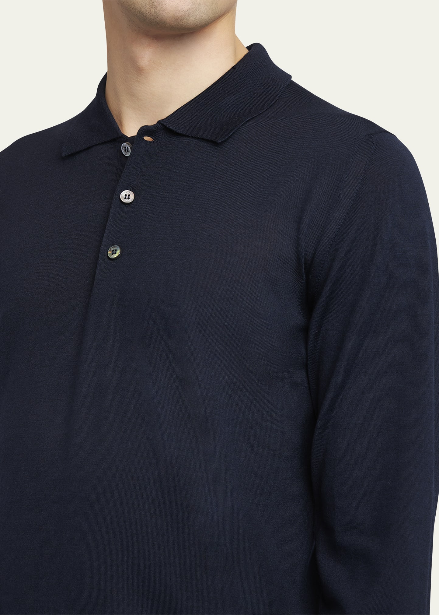 Brioni Men's Wool/Cashmere-Blend Long-Sleeve Polo Sweater