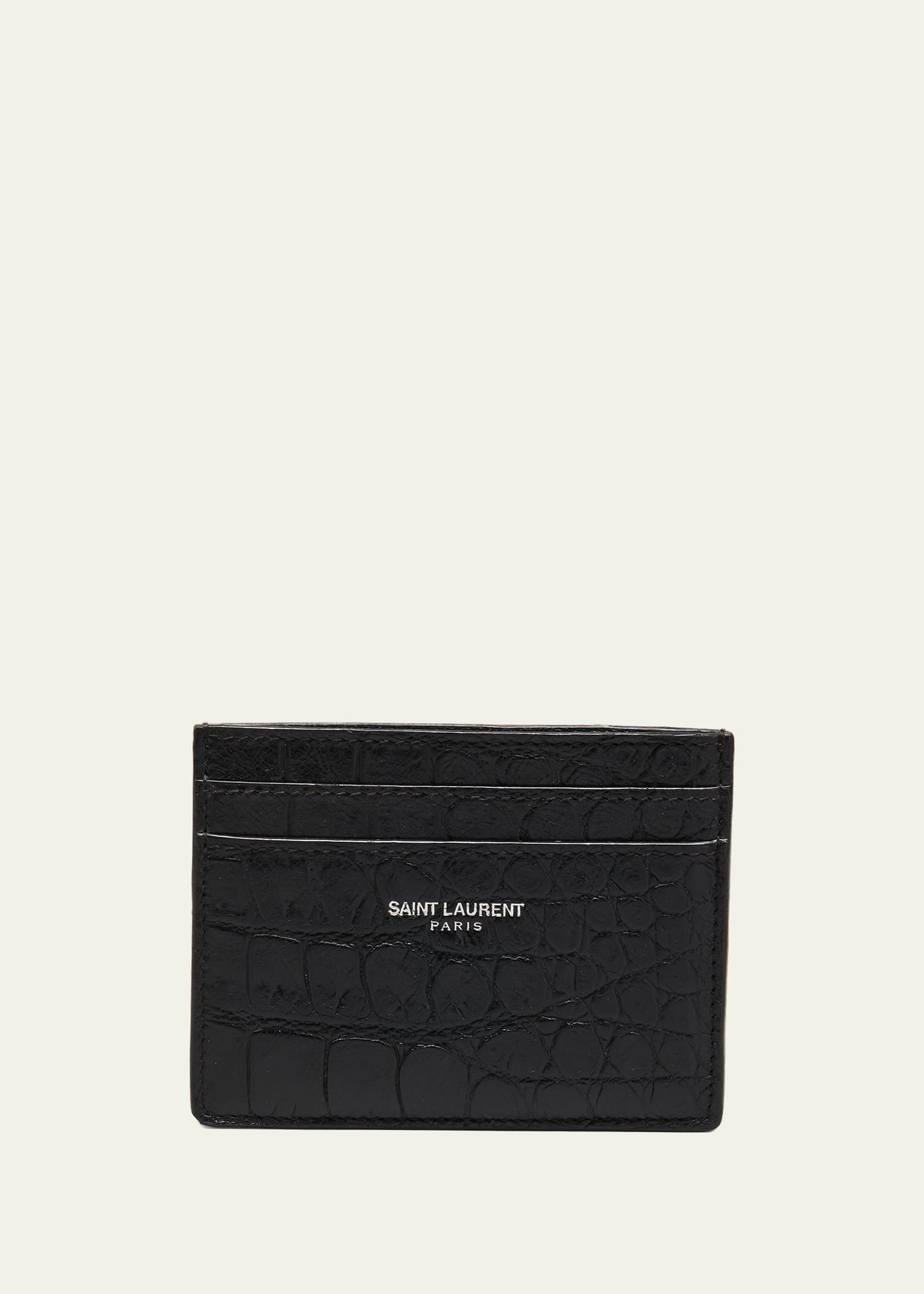 Black YSL-plaque crocodile-effect leather cardholder, Saint Laurent