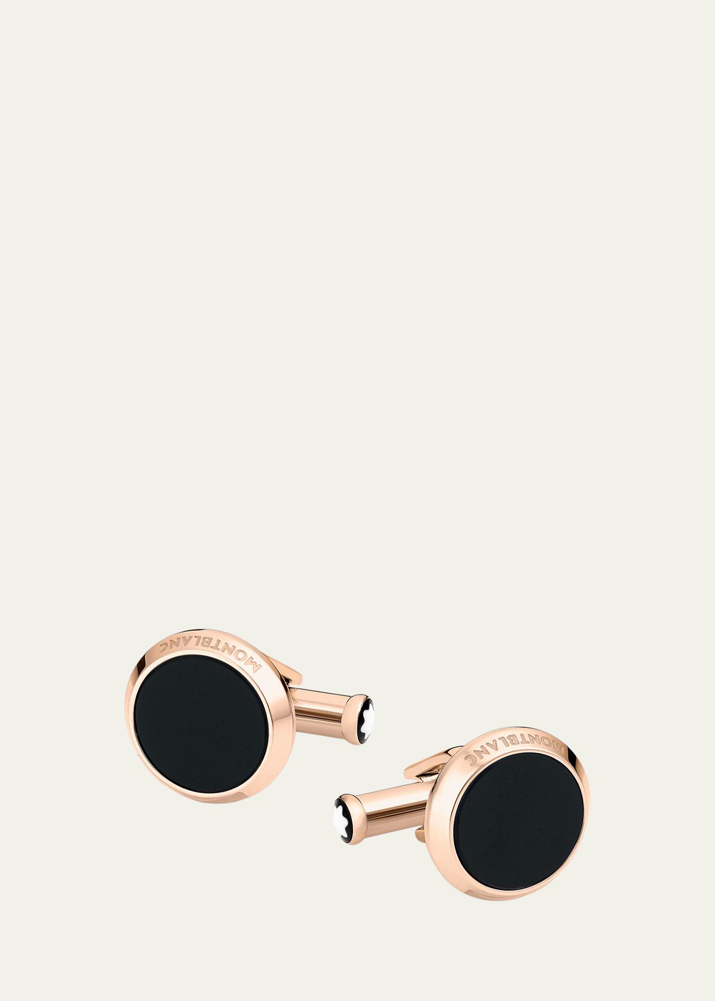Montblanc Onyx-Inlay Round Rose Golden Cufflinks - Bergdorf Goodman