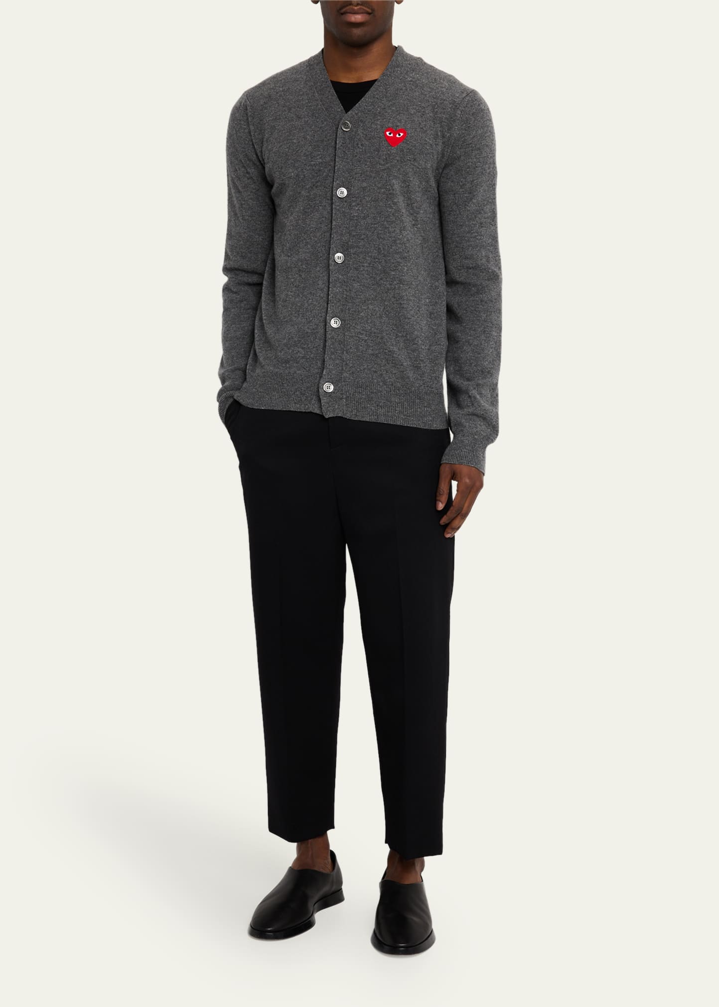 Comme des Garcons Men's Small Heart Wool Cardigan Sweater