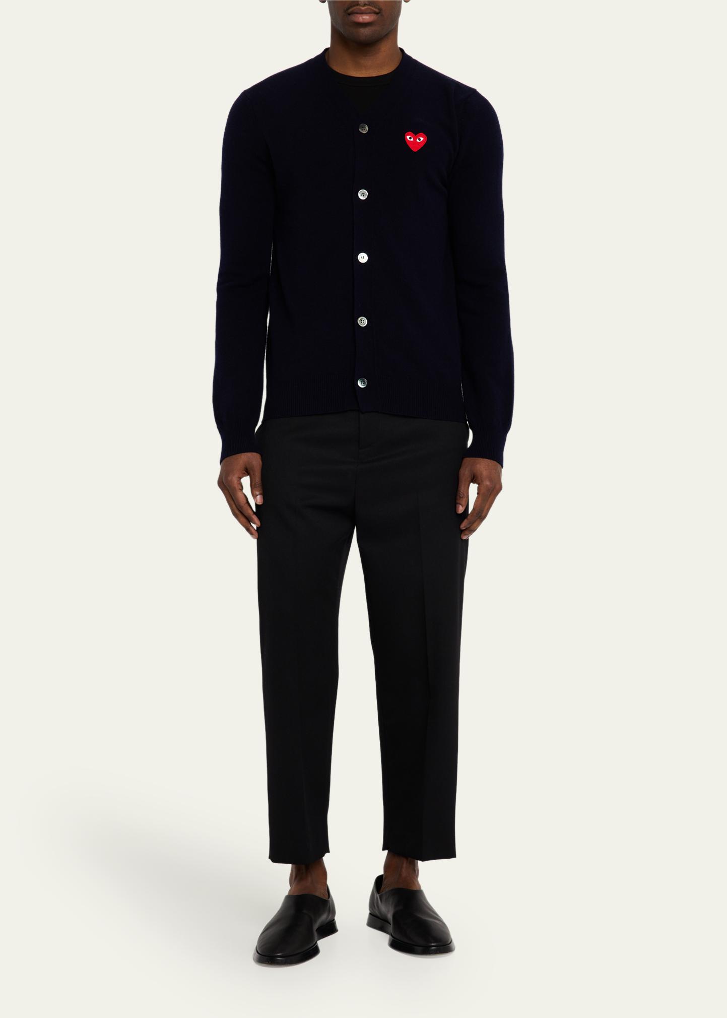 Comme des Garcons Men's Small Heart Wool Cardigan Sweater