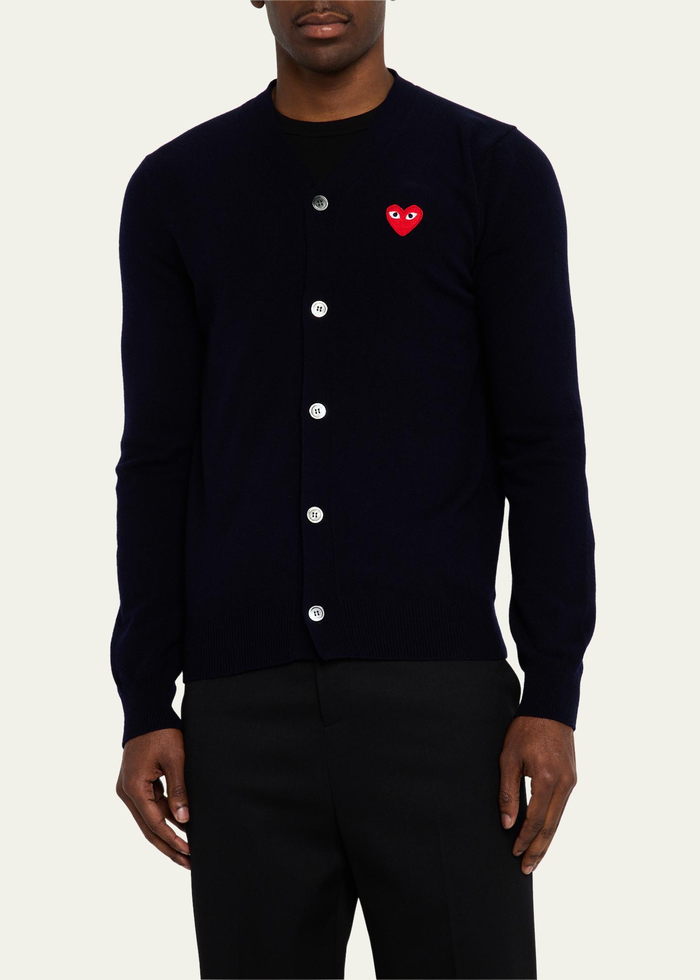 Comme des Garcons Men's Small Heart Wool Cardigan Sweater