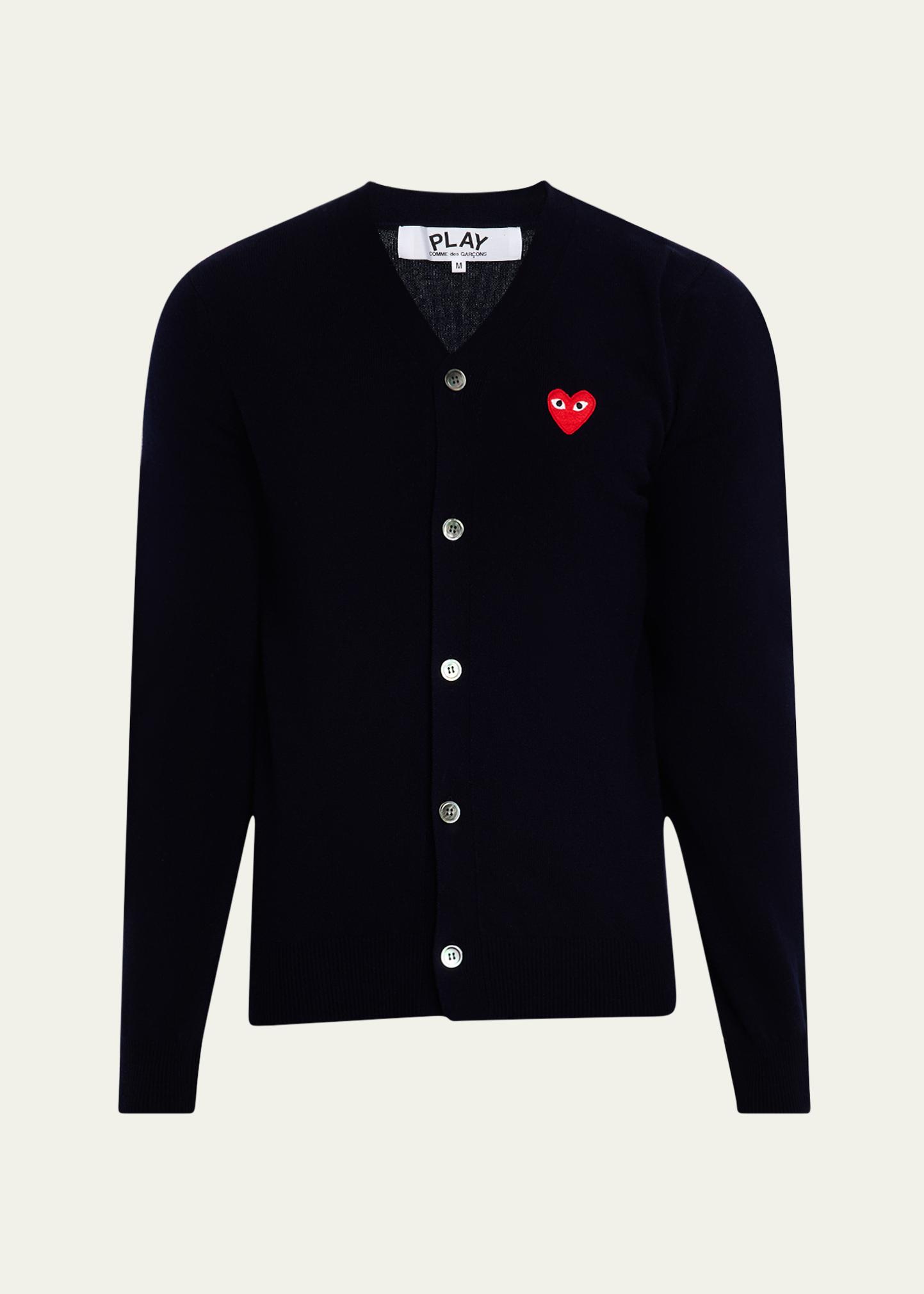 Comme des Garcons Men's Small Heart Wool Cardigan Sweater