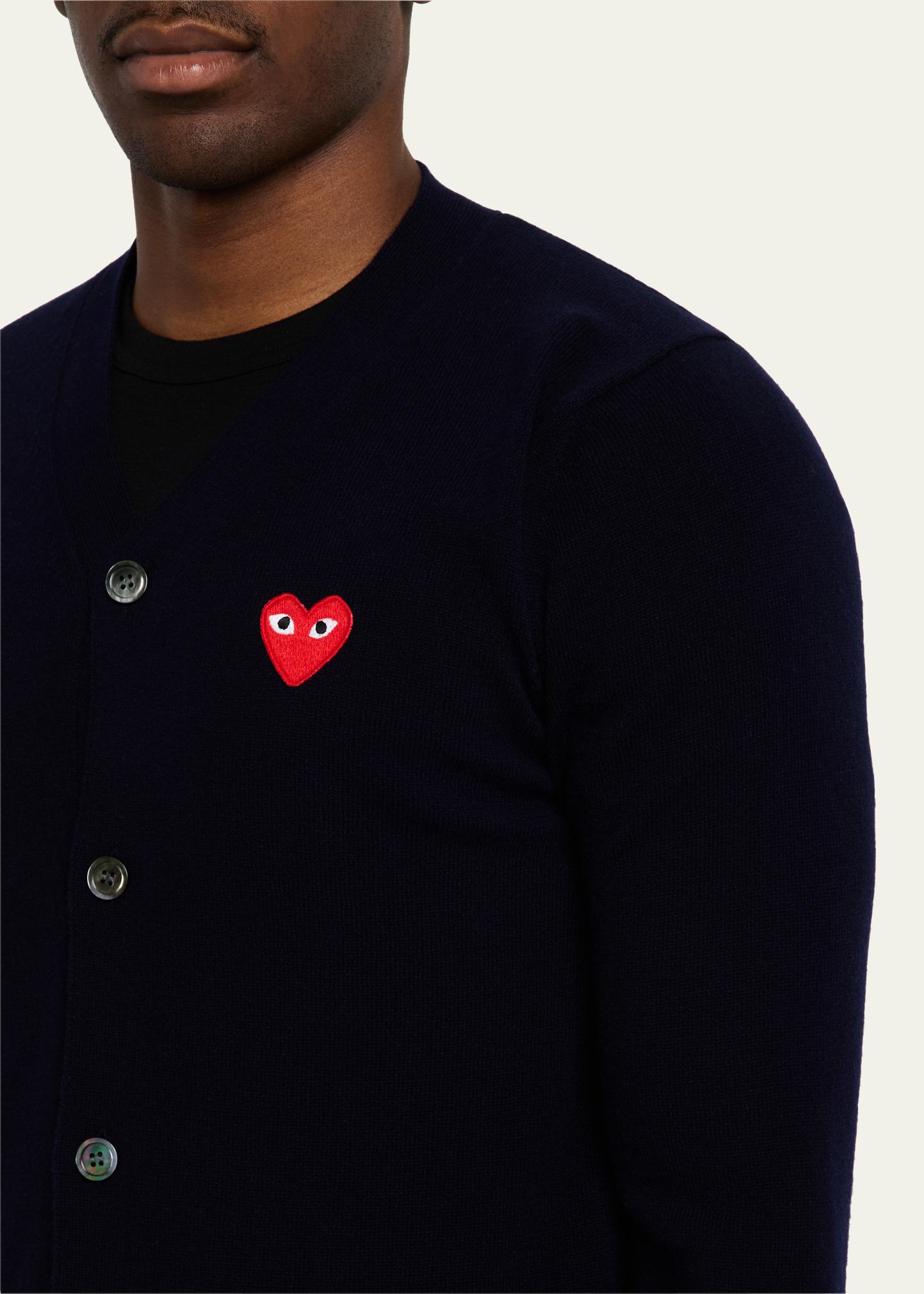 Comme des Garcons Men's Small Heart Wool Cardigan Sweater