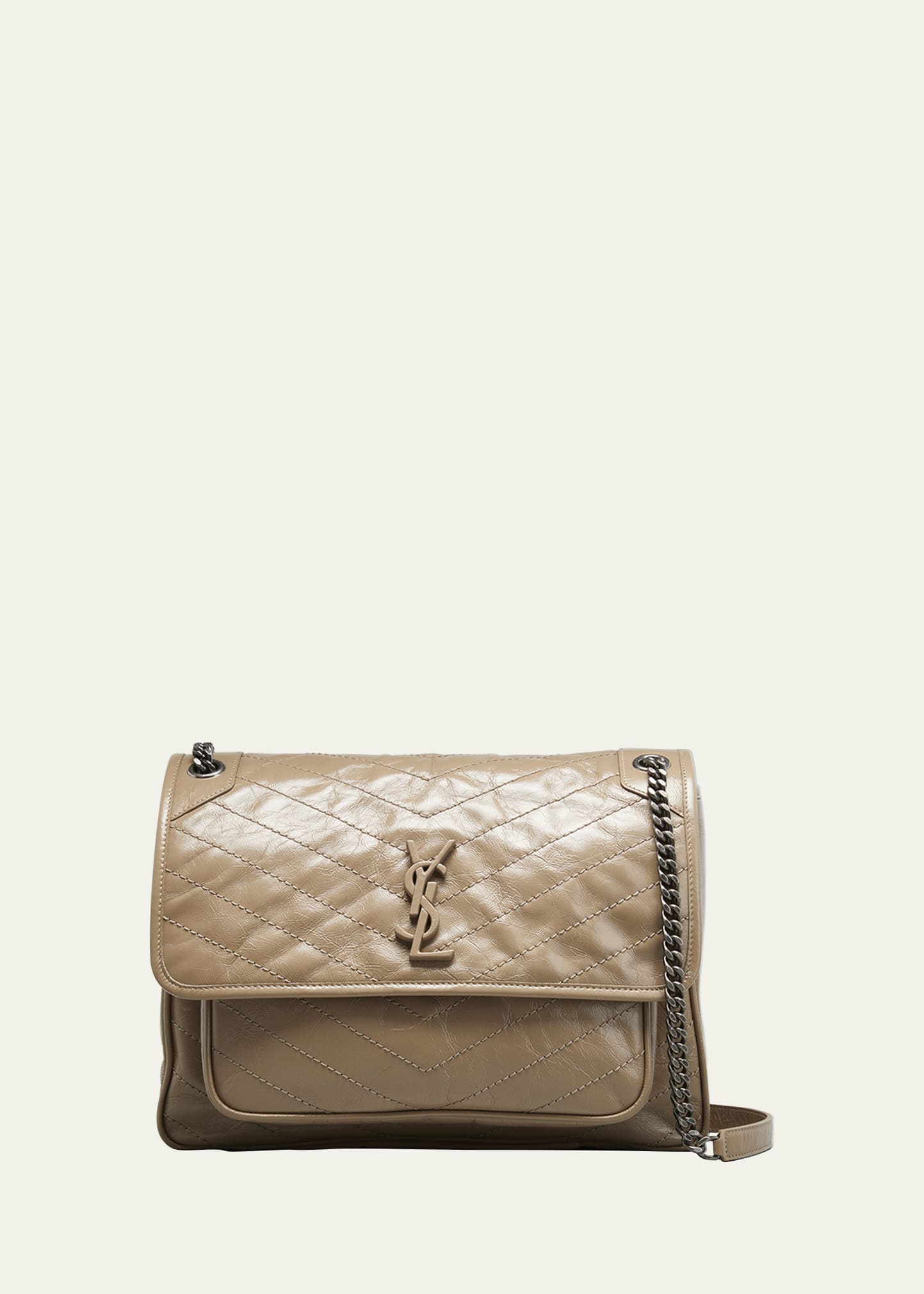 Saint Laurent Niki Large Flap YSL Shoulder Bag in Crinkled Leather