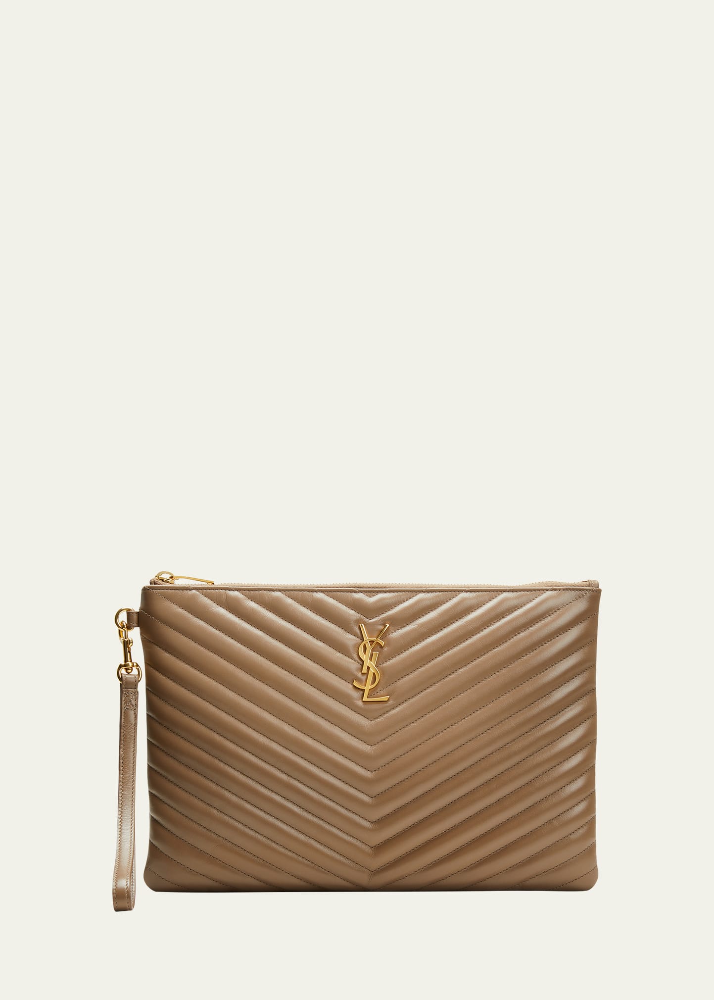 Saint Laurent Monogram Quilted Clutch Bag - Brown