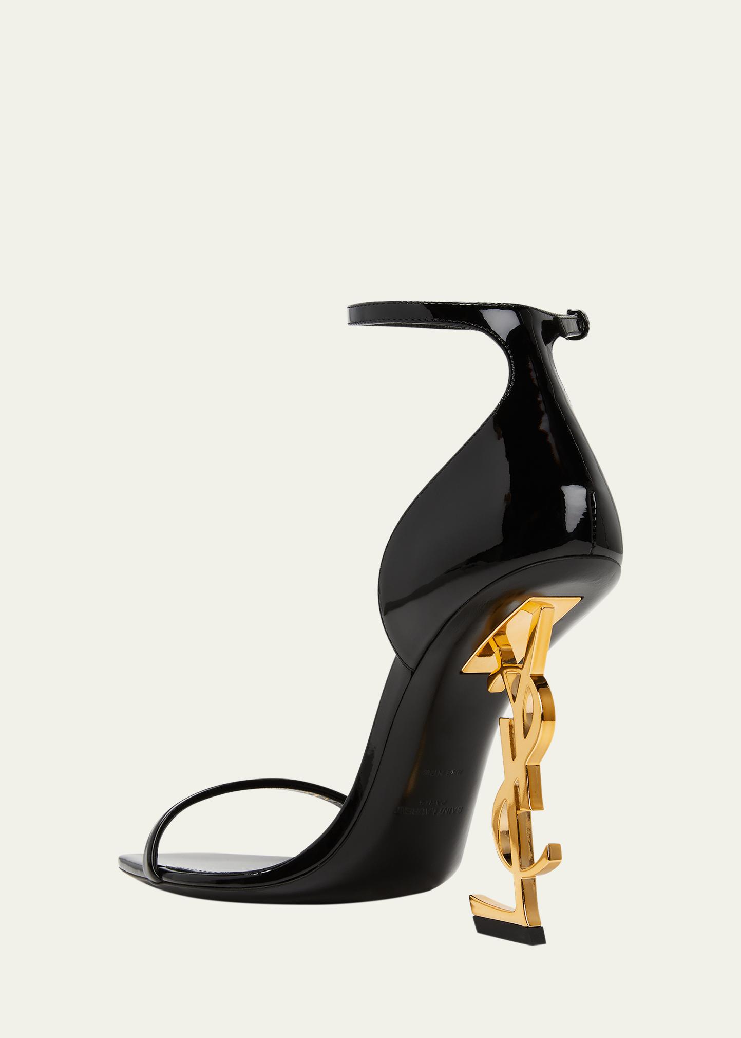 Saint Laurent 110mm Opyum YSL Patent Leather Sandals with Golden