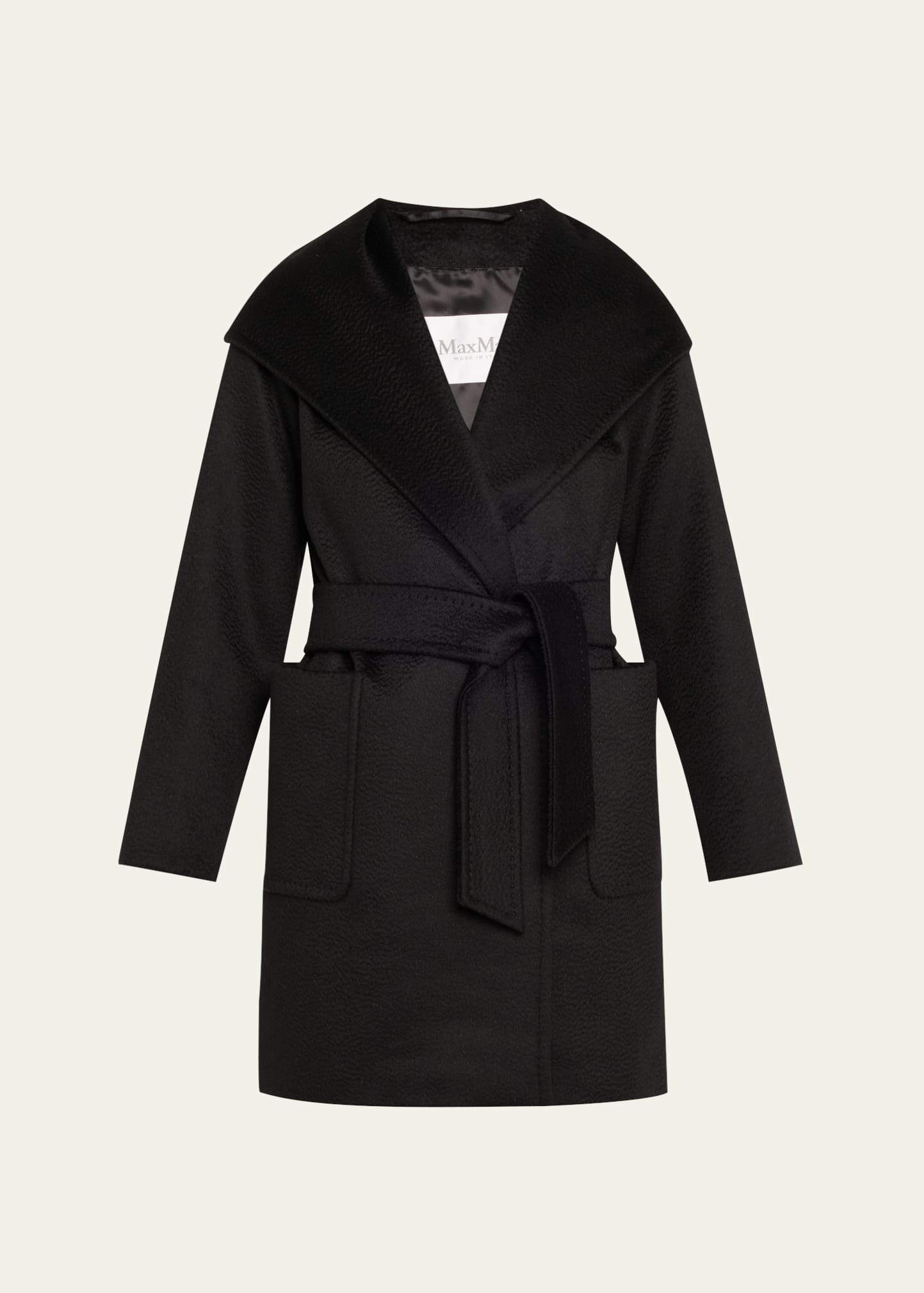 Max Mara Rialto Camel Hair Belted Short Hooded Coat - Bergdorf Goodman