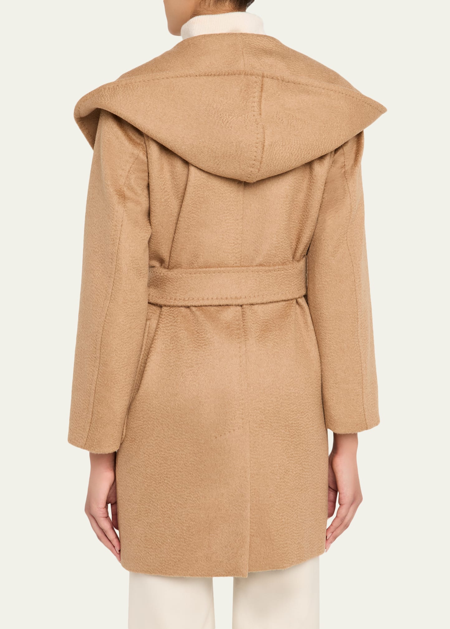 Max Mara Rialto Camel Hair Belted Short Hooded Coat - Bergdorf Goodman