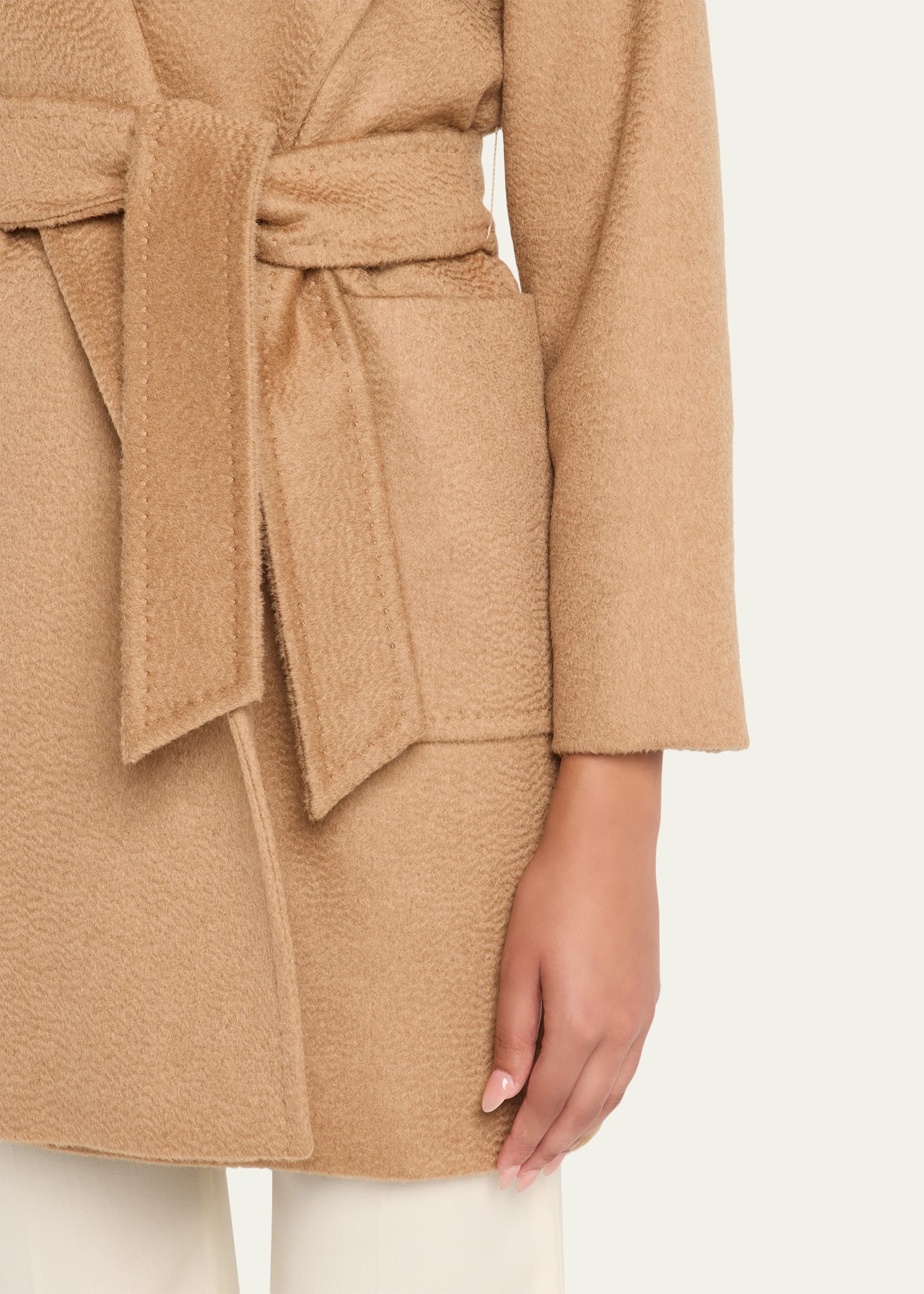 Max Mara Rialto Camel Hair Belted Short Hooded Coat Bergdorf Goodman