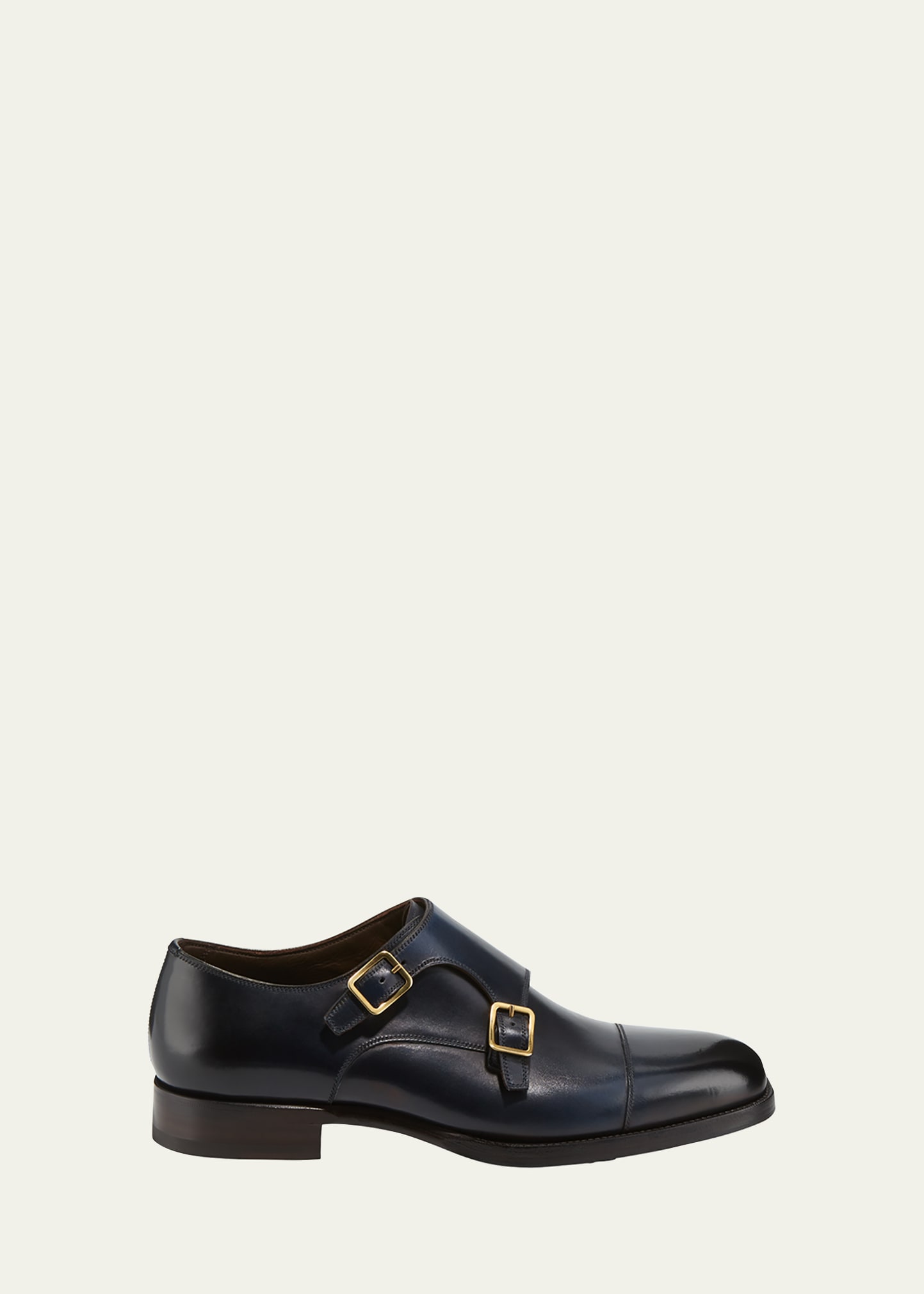 TOM FORD Men's Burnished Double-Monk Leather Loafers - Bergdorf Goodman