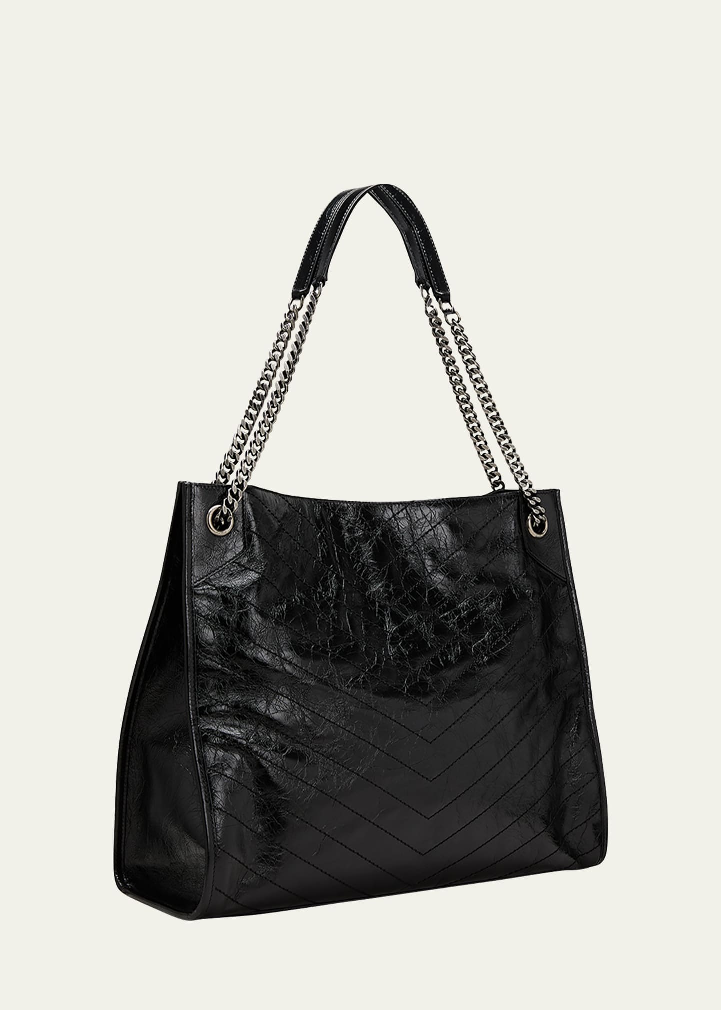 Saint Laurent Niki Large YSL Shopper Tote Bag in Crinkled Leather