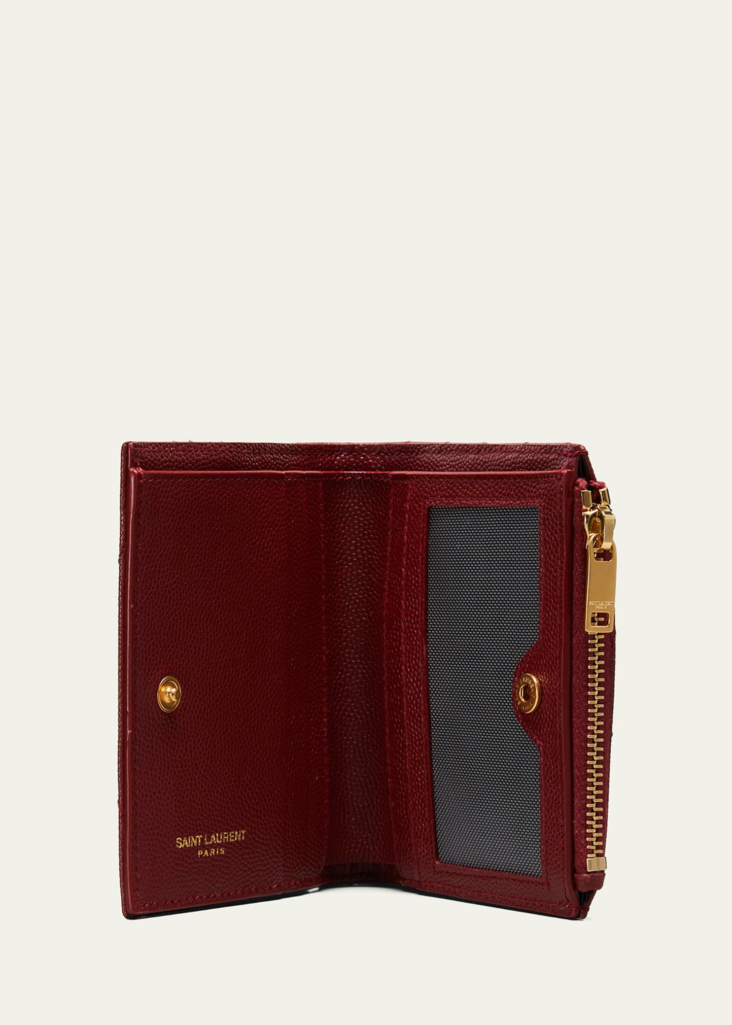 SAINT LAURENT 三つ折り財布 ボルドー Saint Laurent YSL Monogram Small Ziptop Wallet in Grained Leather