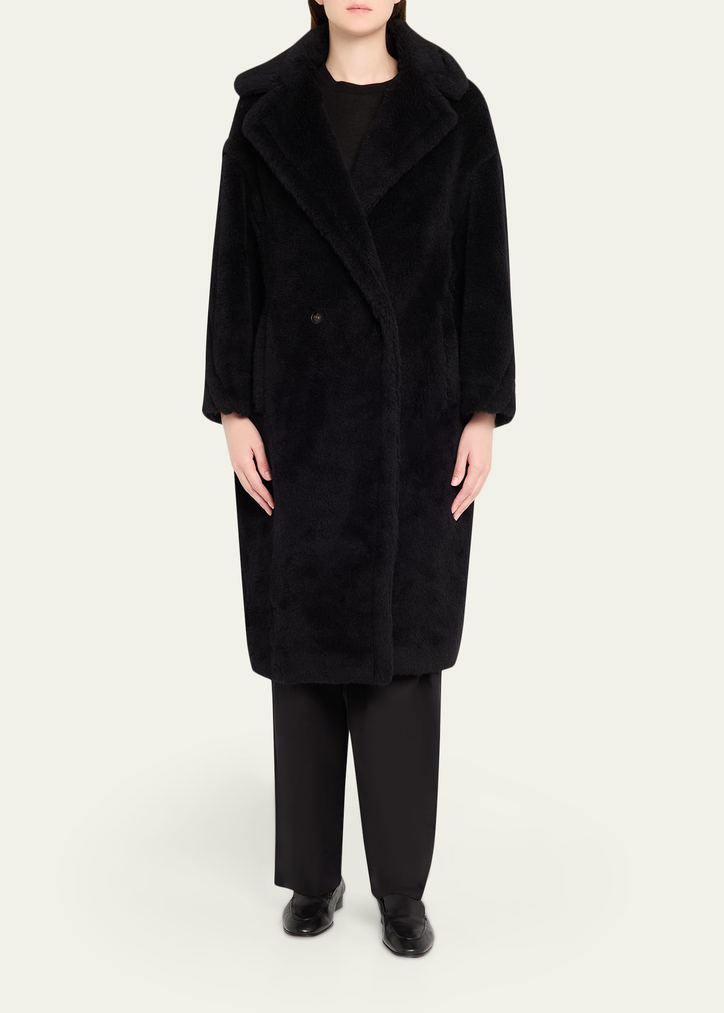 Max Mara Alpaca-Silk Teddy Knit Coat, Black - Bergdorf Goodman