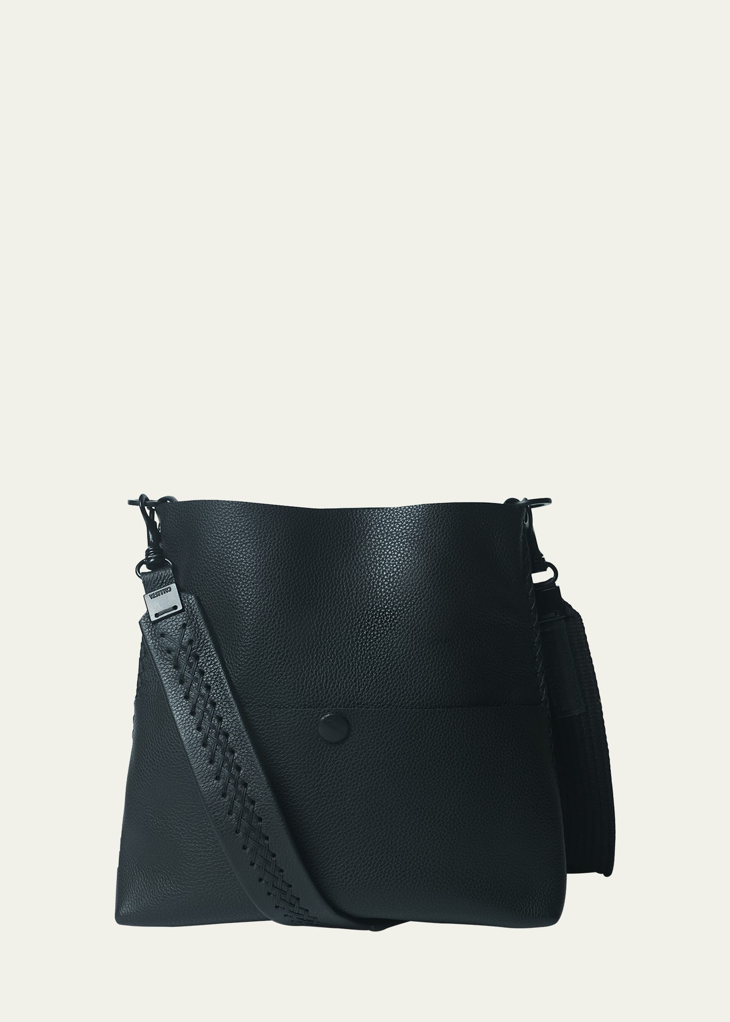 Duo Slim Messenger Lima in Black/Blue Grained Leather - Callista