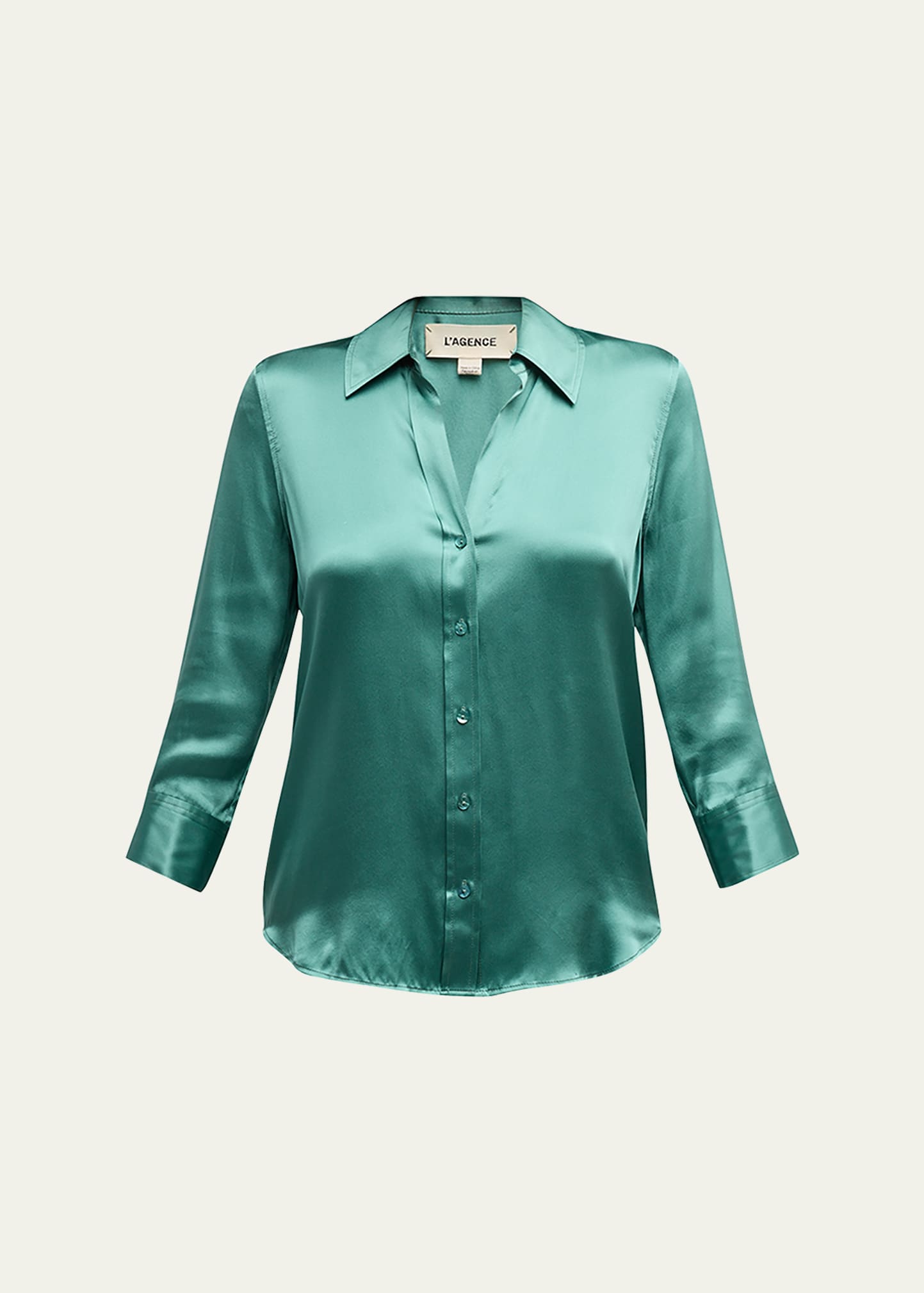 L'Agence Dani Silk Satin 3/4-Sleeve Button-Down Blouse International ...