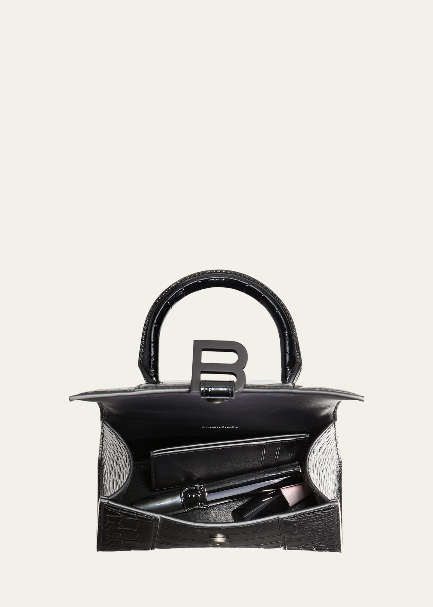 Balenciaga Hourglass XS Crocodile-Embossed Top Handle Bag