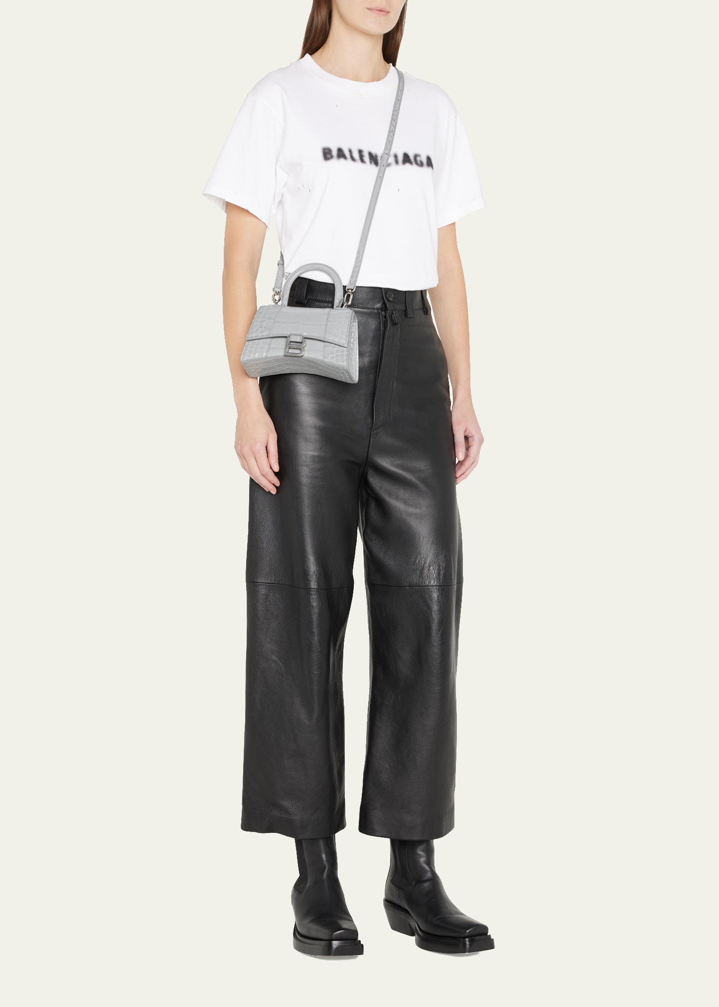 Balenciaga Hourglass XS Crocodile-Embossed Top-Handle Bag