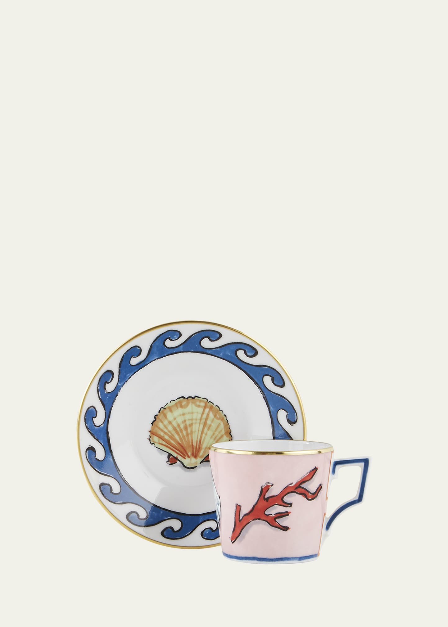 GINORI 1735 Il Viaggio di Nettuno Coffee Cups and Saucers, Set of 2