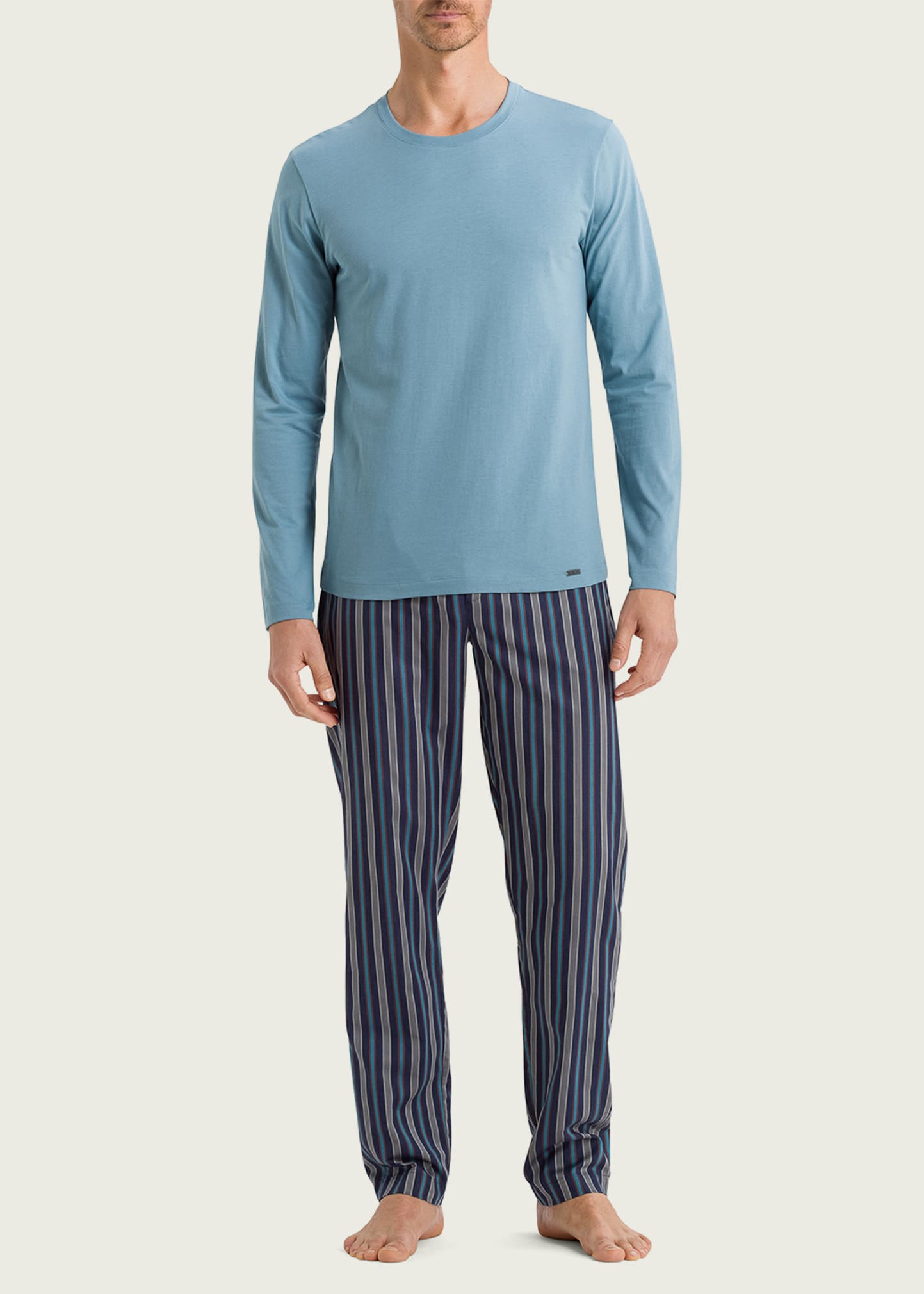 crazy-shop Cotton Pajama Set for Men Tshirt O-Neck Plus Size Underwear Long Sleeve Pajama Sleepwear Nightwear Male,1601,L