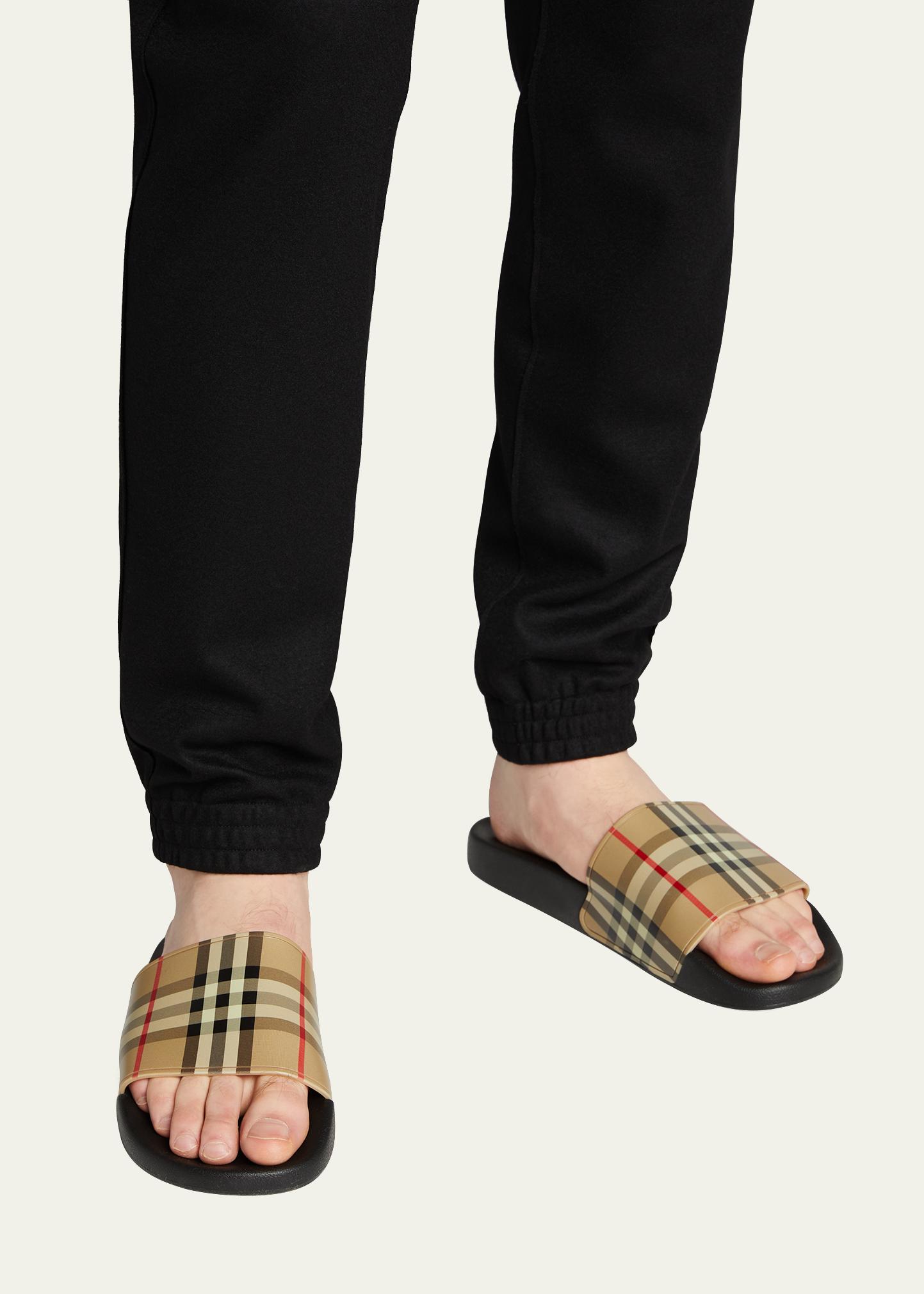 New Burberry Men\'s Furley Vintage Check Slide Sandals  No Box Burberry Furley Vintage Check Slide Sandals | Neiman Marcus main image 2