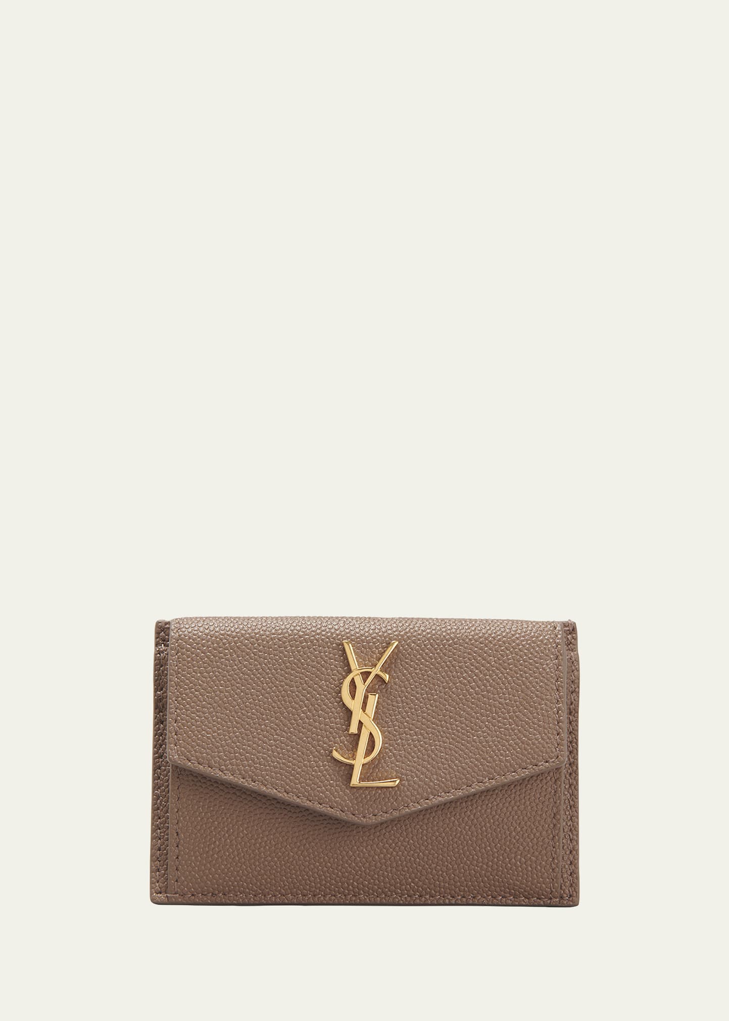 YSL FLAT TOP LEATHER ENVELOPE WALLET IN DARK BEIGE