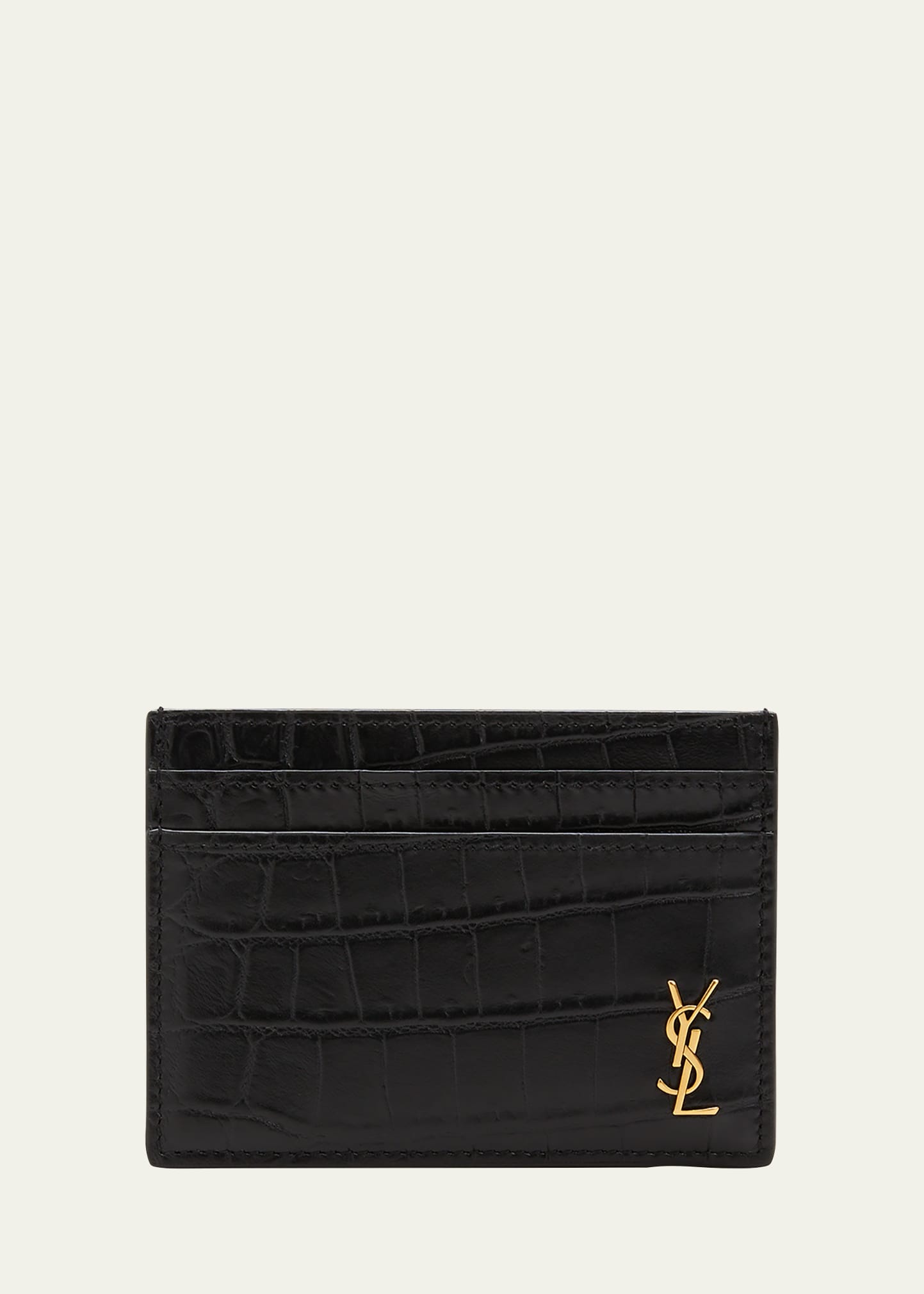 Saint Laurent Men's YSL Monogram Croc-Embossed Card Case