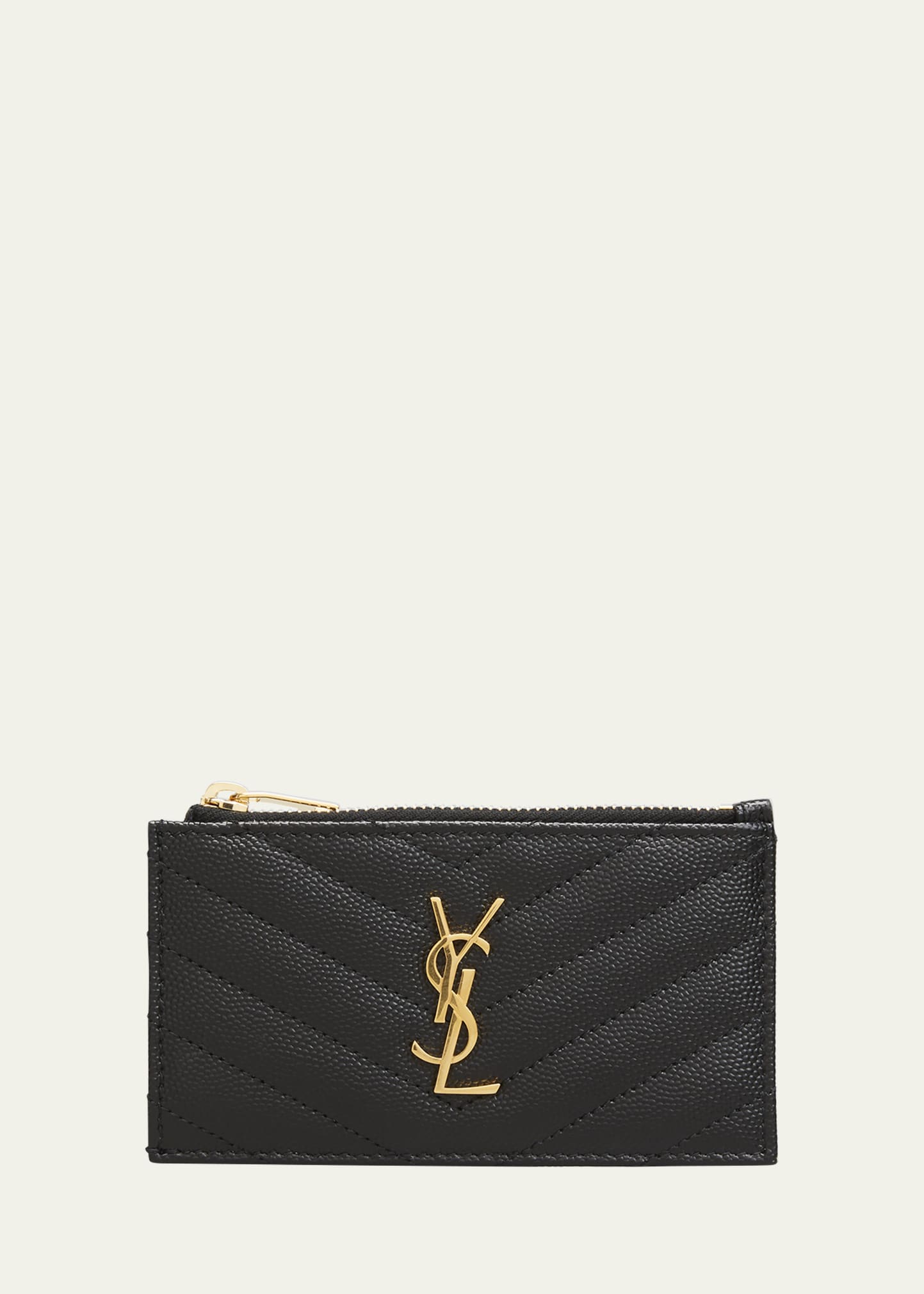 Saint Laurent Women's Monogram Leather Card Case - Black