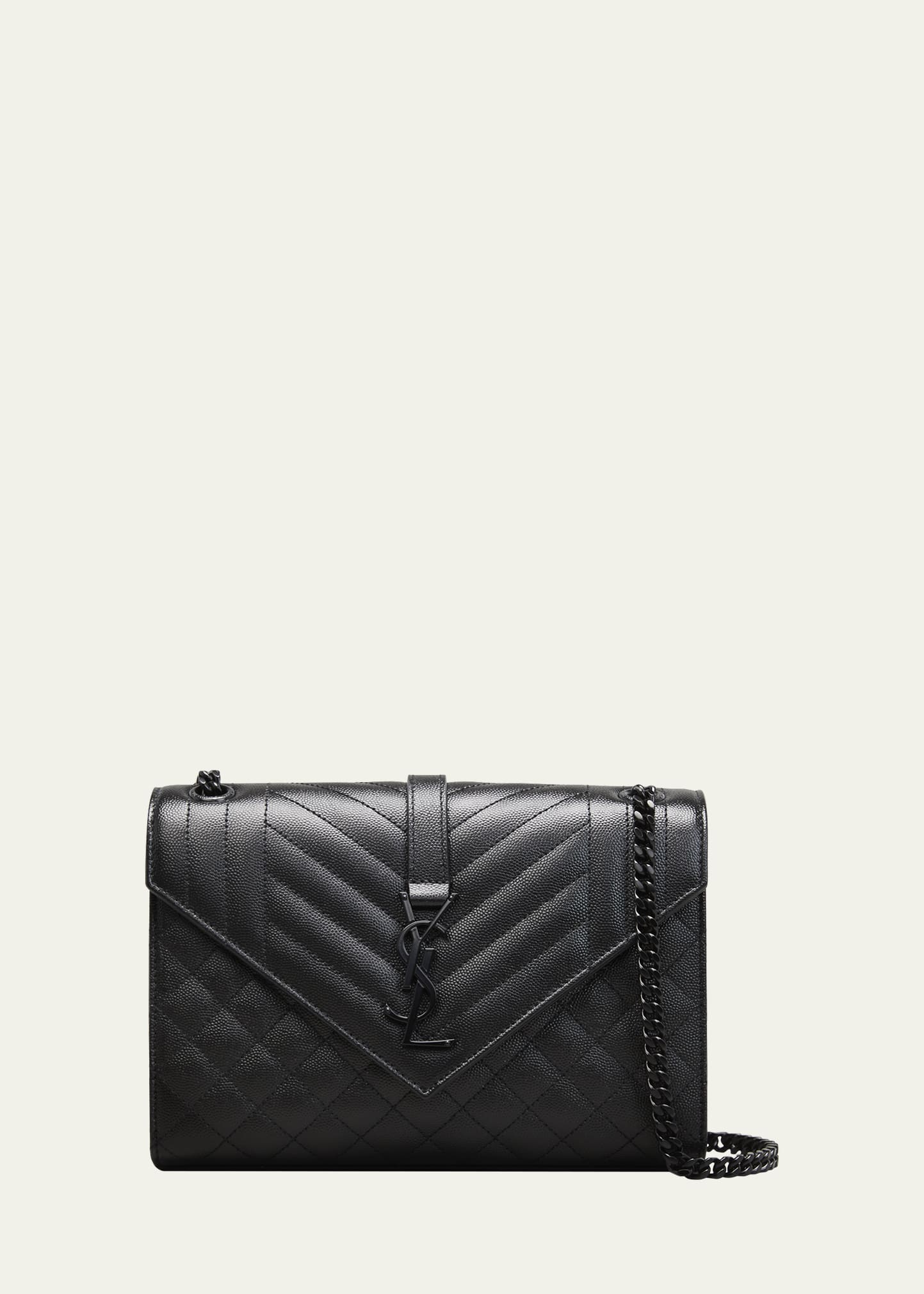 Saint Laurent Women's Medium Envelope Monogram Matelassé Leather Shoulder Bag - Black