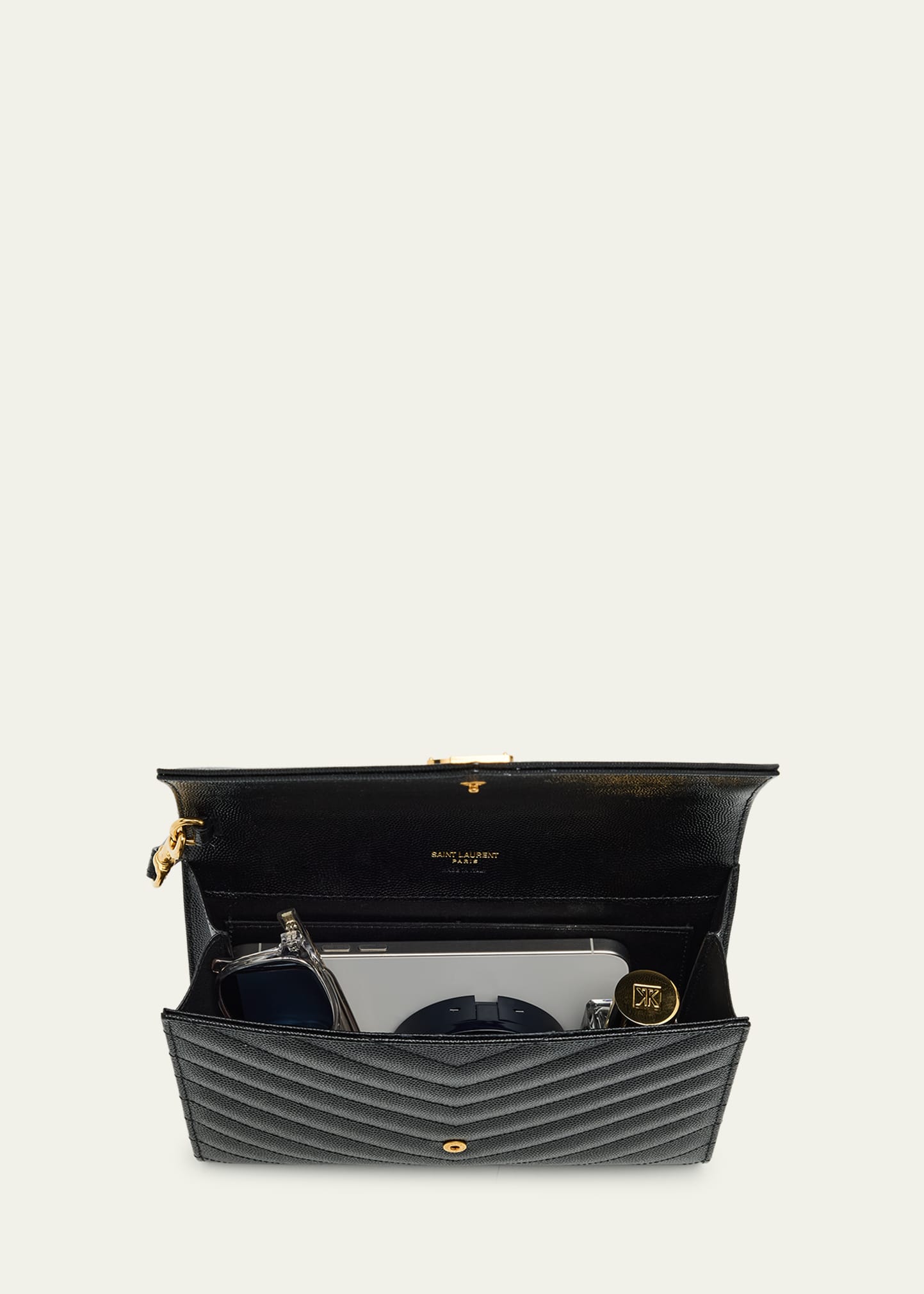 Saint Laurent YSL Monogram Flap Clutch Bag in Grained