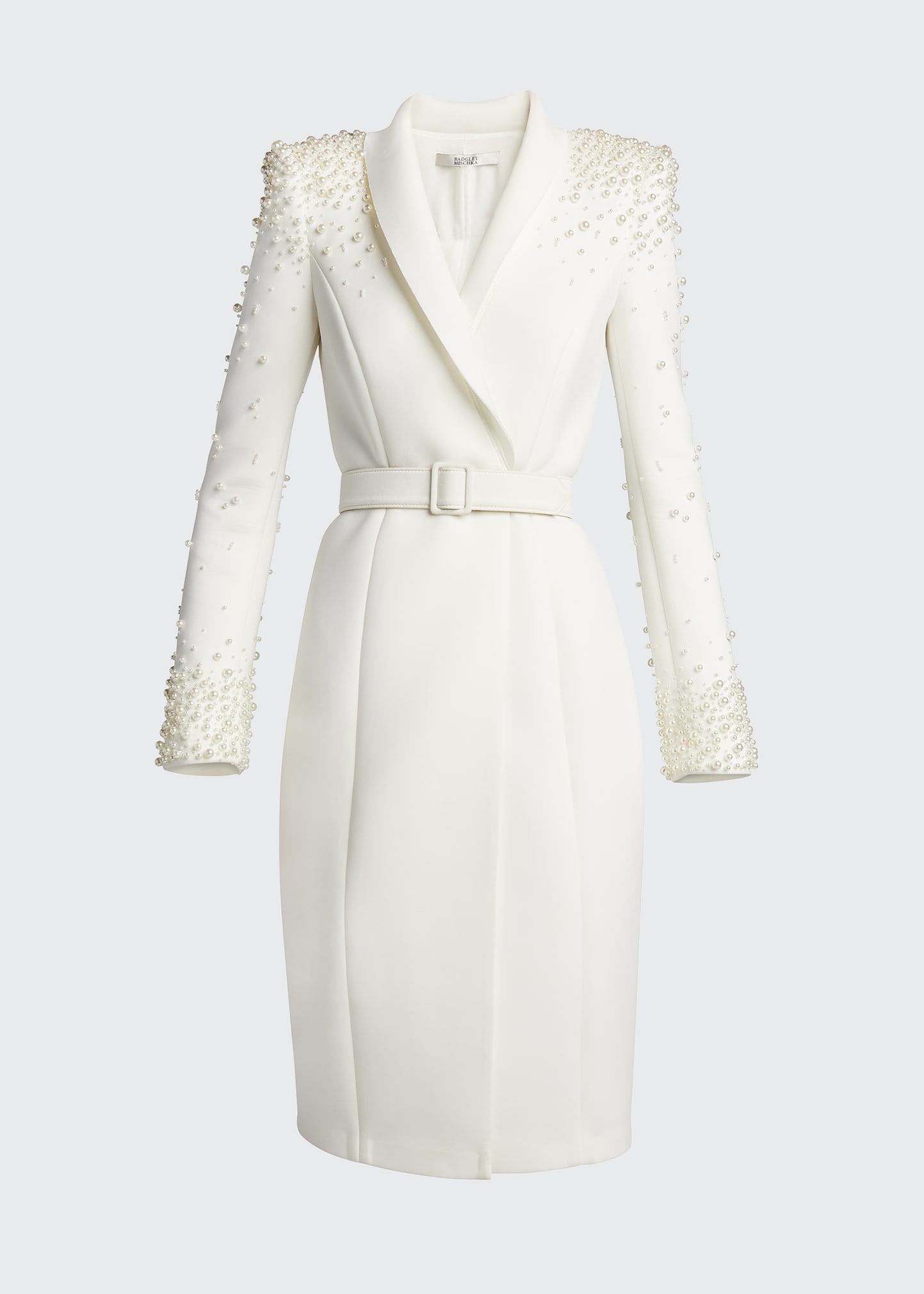 Badgley Mischka Collection Embellished Long-Sleeve Scuba Coat Dress -  Bergdorf Goodman