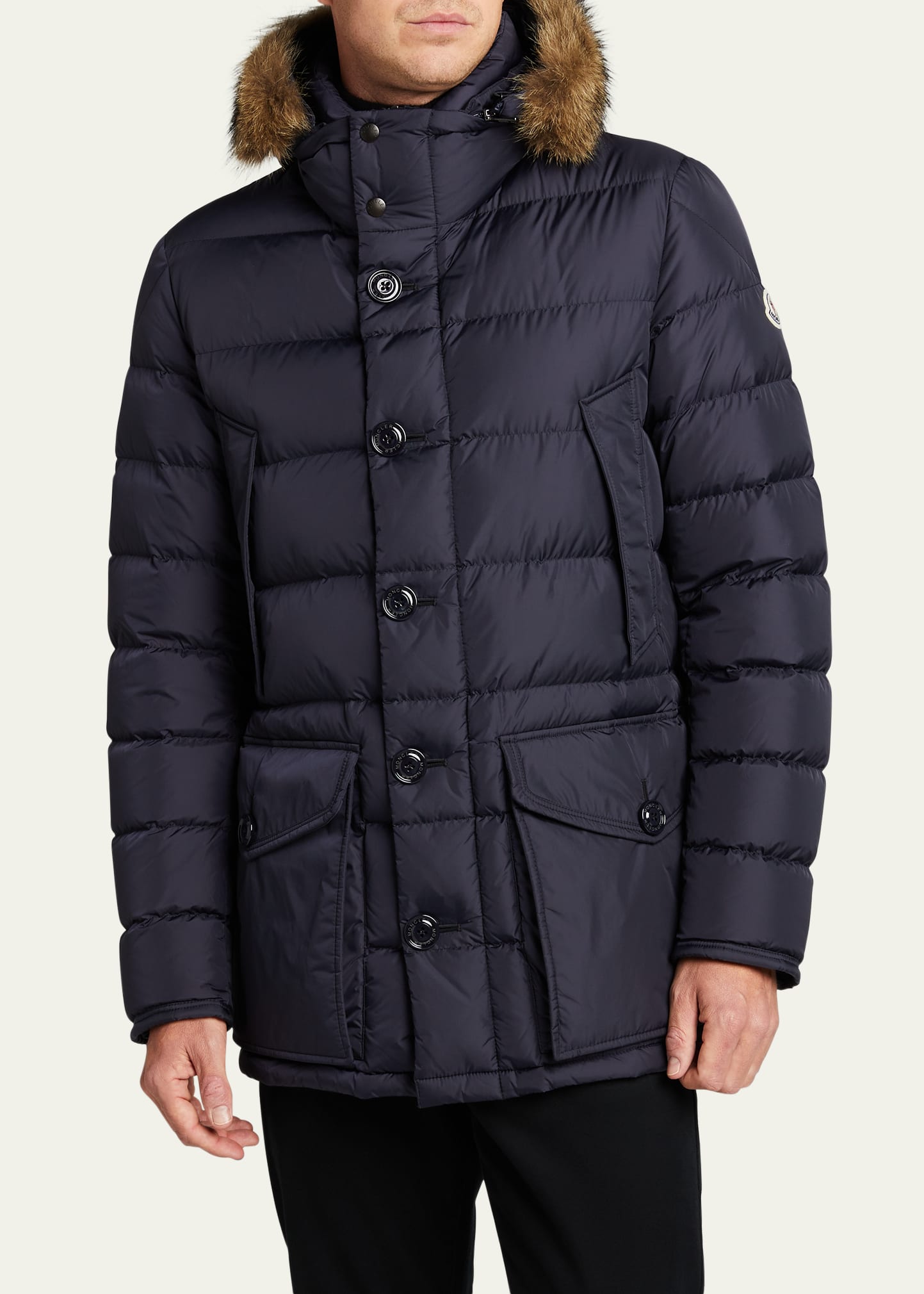 Moncler Men's Cluny Quilted Puffer Jacket w/ Fur Trim Bergdorf