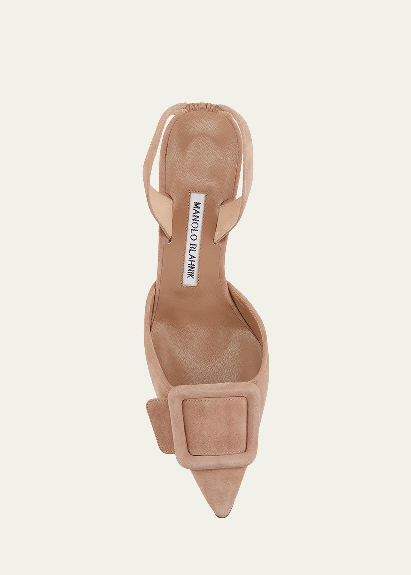 Manolo Blahnik Maysli Suede Buckle Slingback Pumps - Bergdorf Goodman