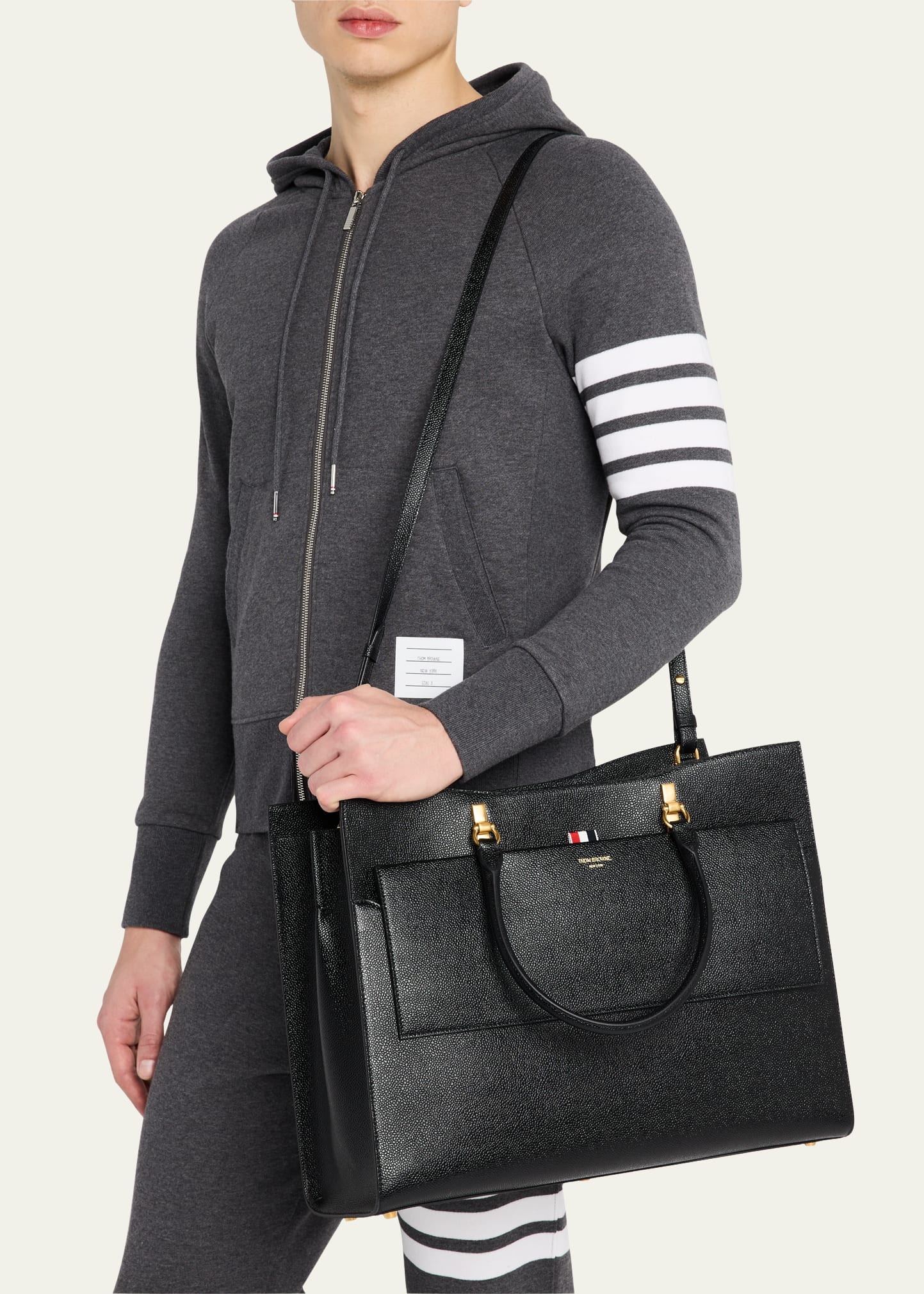 THOM BROWNE ラージデュエットトート ネイビー Pebble Grain Large Duet Tote | Thom Browne