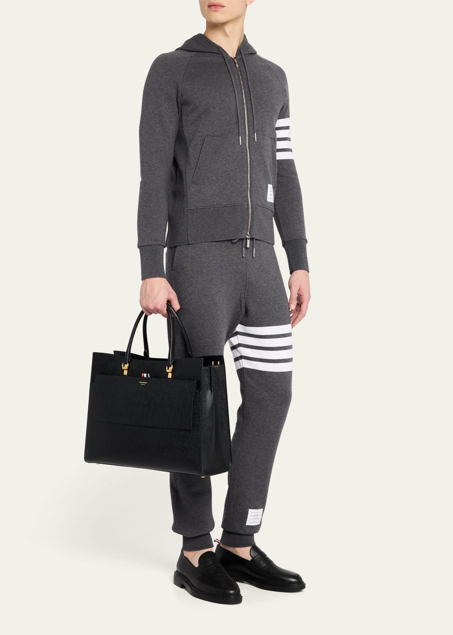 Thom Browne Men's Large Duet Tote In Pebble Grain Leather