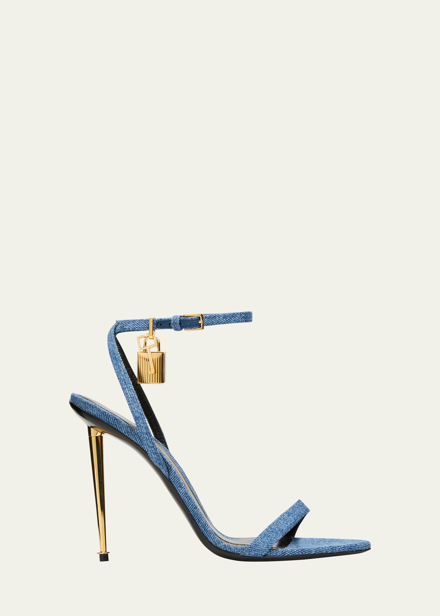 TOM FORD Denim Lock Key Stiletto Sandals