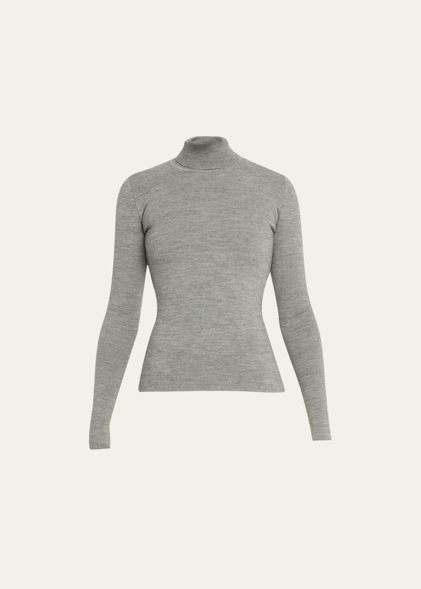 Grey Ribbed Turtleneck in Wool & Cashmere