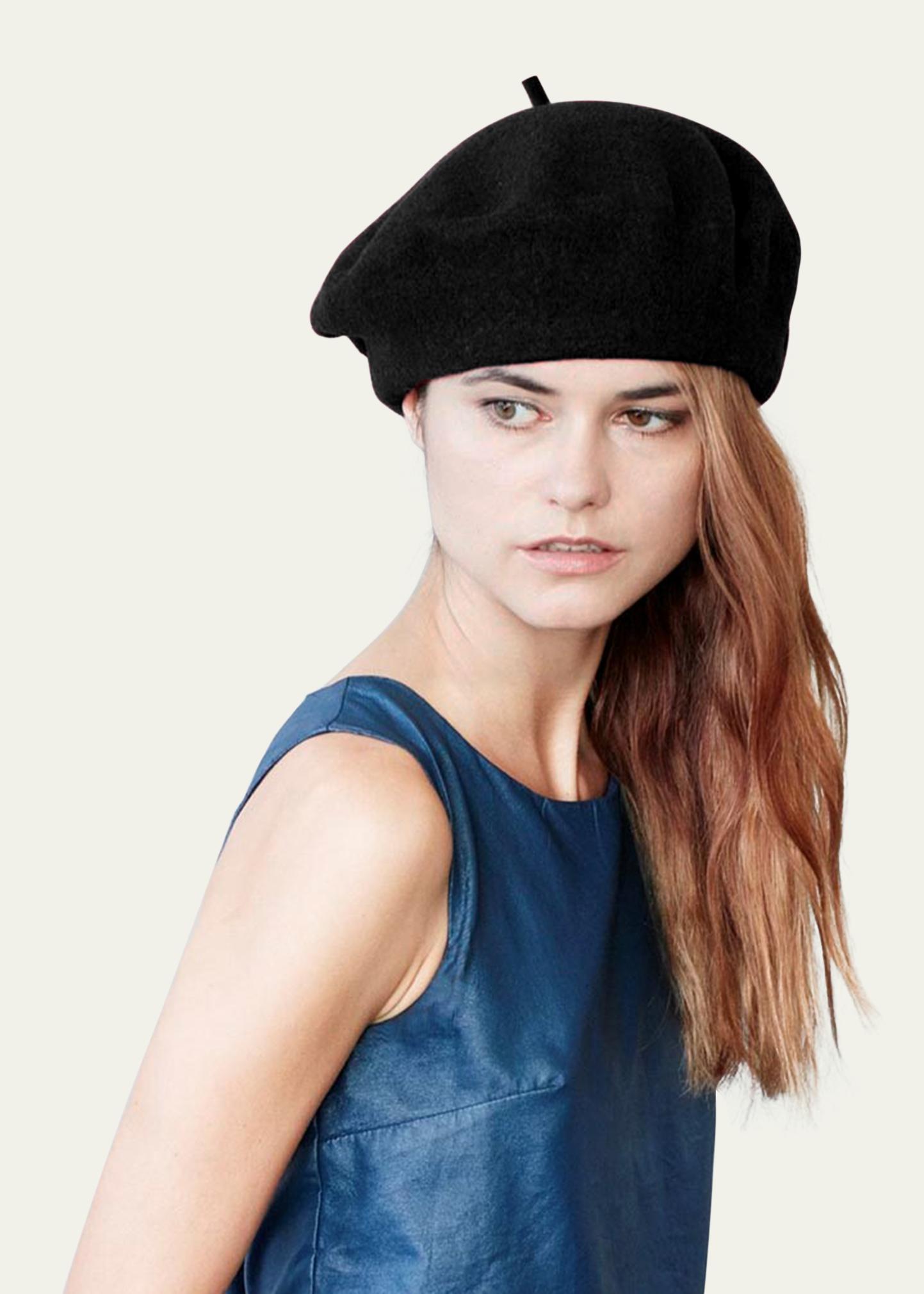 Lola wool beret cigarette black hat Lola Womens Beret Paris Style For Ladies GIGI PIP main image 2
