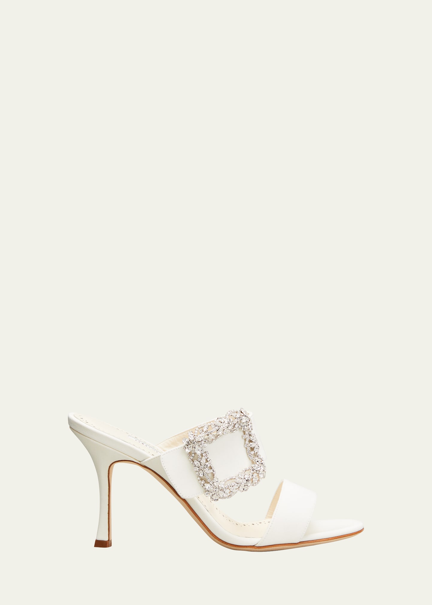 Manolo Blahnik Gable Silk Crystal Buckle Slide Sandals, Cream - Bergdorf  Goodman