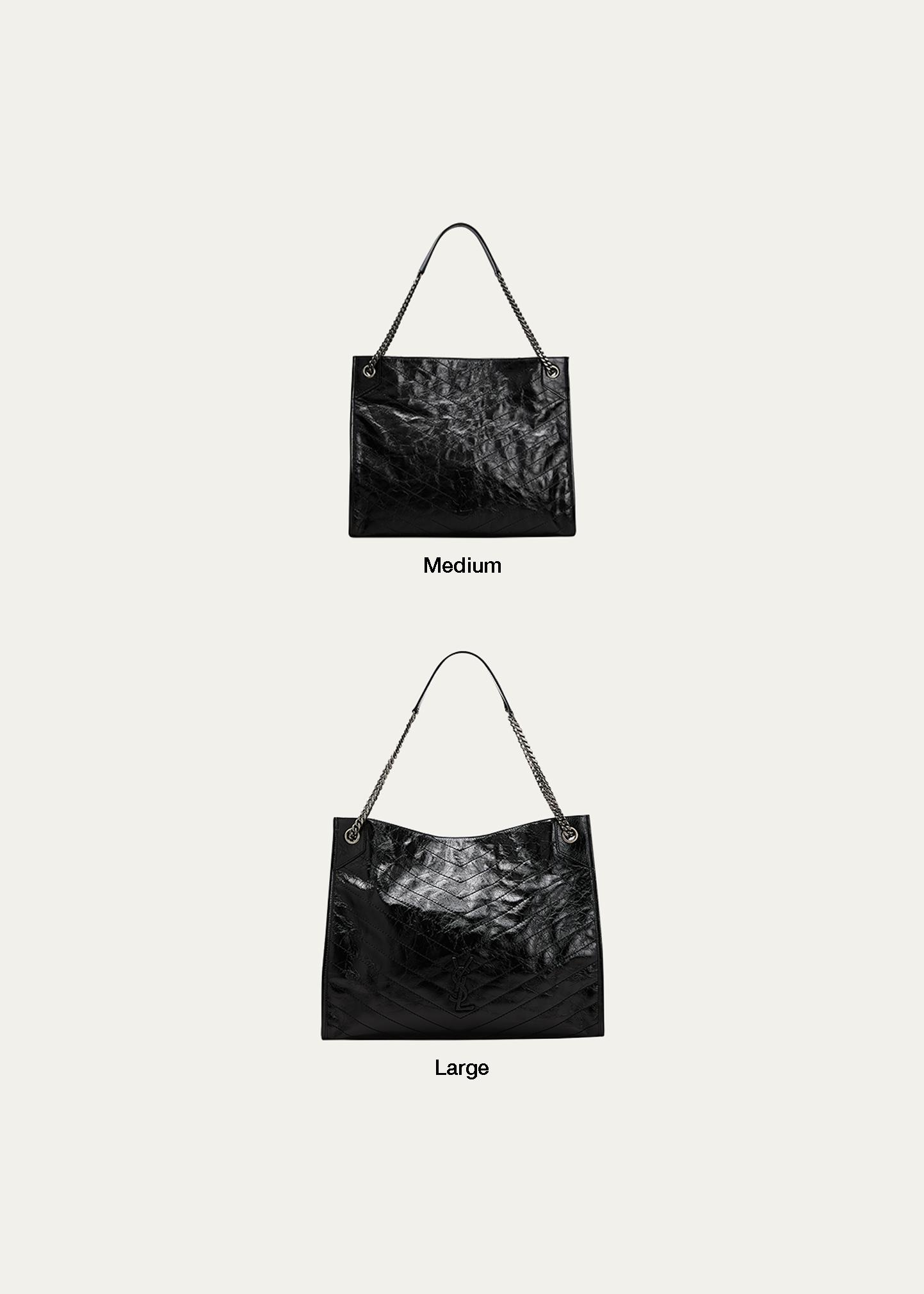 Saint Laurent Niki Medium YSL Shopper Tote Bag in Crinkled Leather