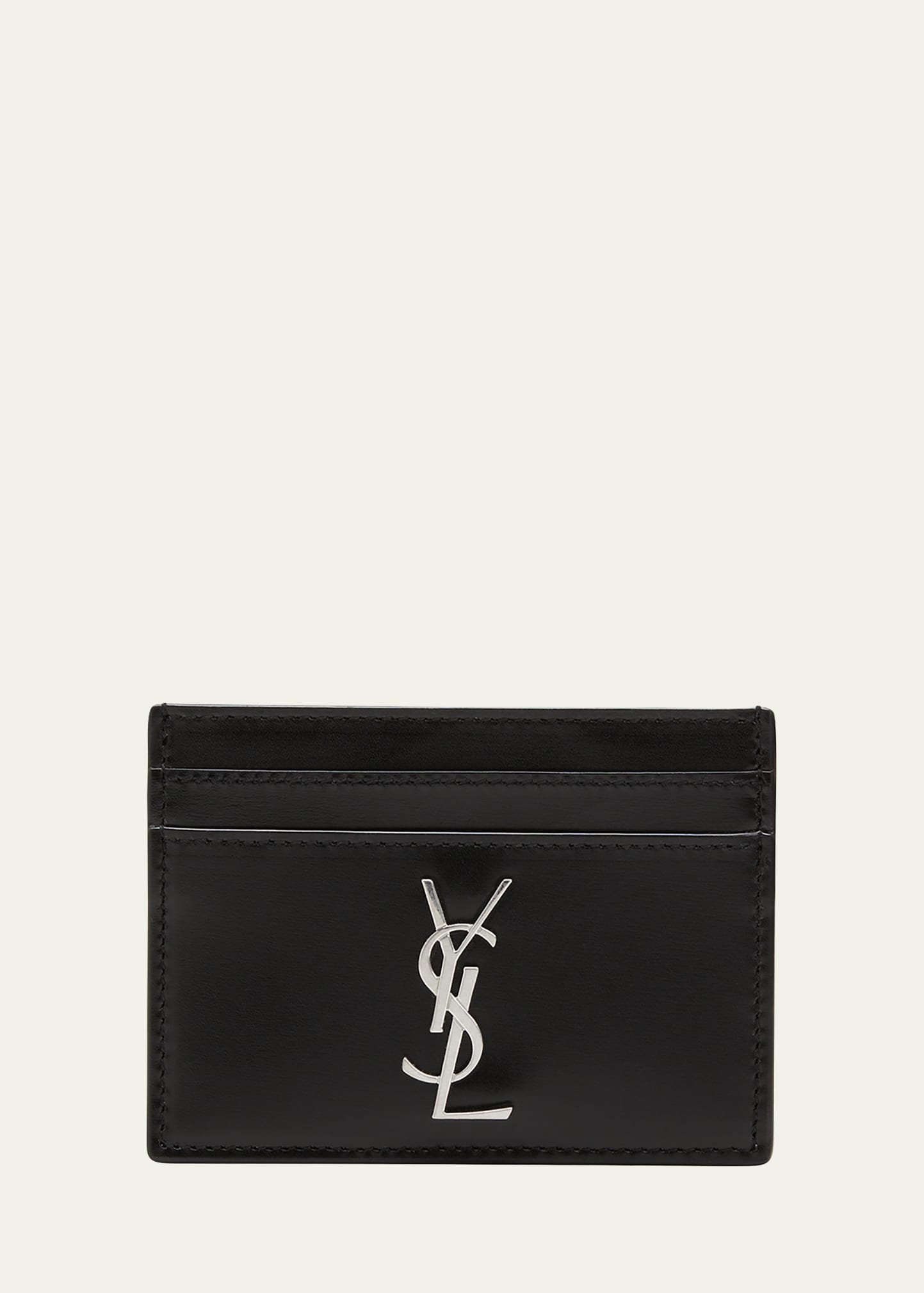 Monogram Leather Card Holder in White - Saint Laurent