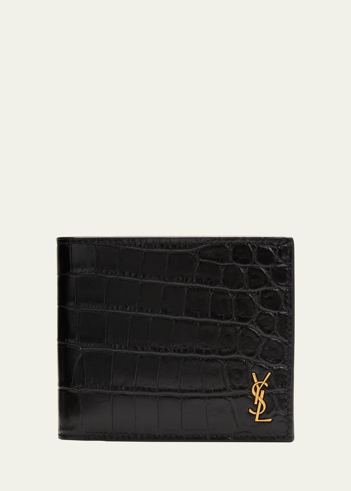 Saint Laurent Men's YSL Croc-Embossed Bi-Fold Wallet - Bergdorf