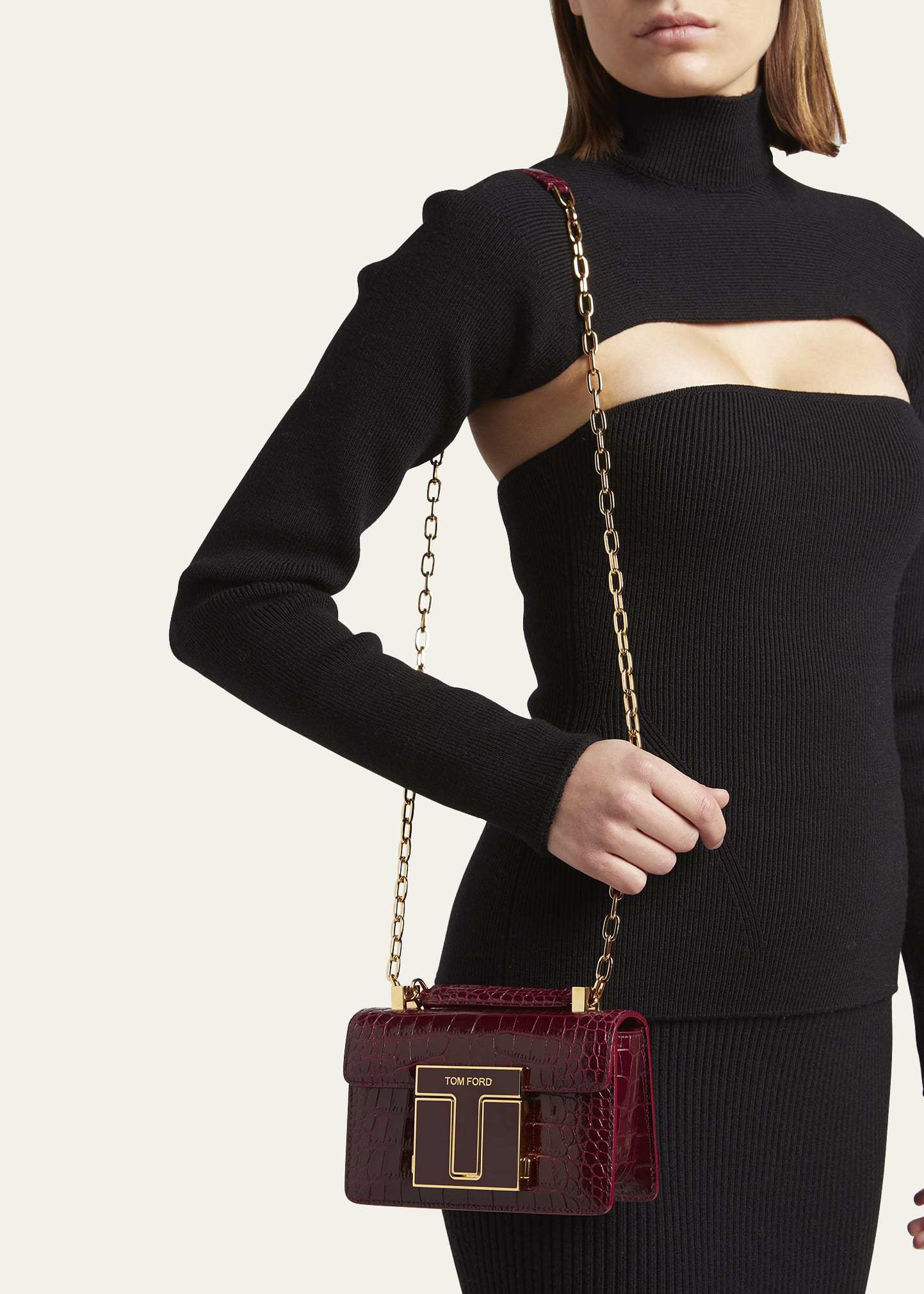 La chom B TONIQUE FLANDEU(トニクプランド) TOM FORD Small T-Clasp Croc-Embossed Shoulder Bag - Bergdorf Goodman