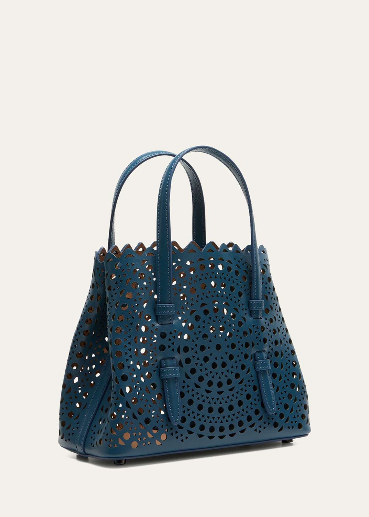 【ALAIA】MINA 20 LEATHER HANDBAG Mina 20 embellished leather tote bag in black - Alaia