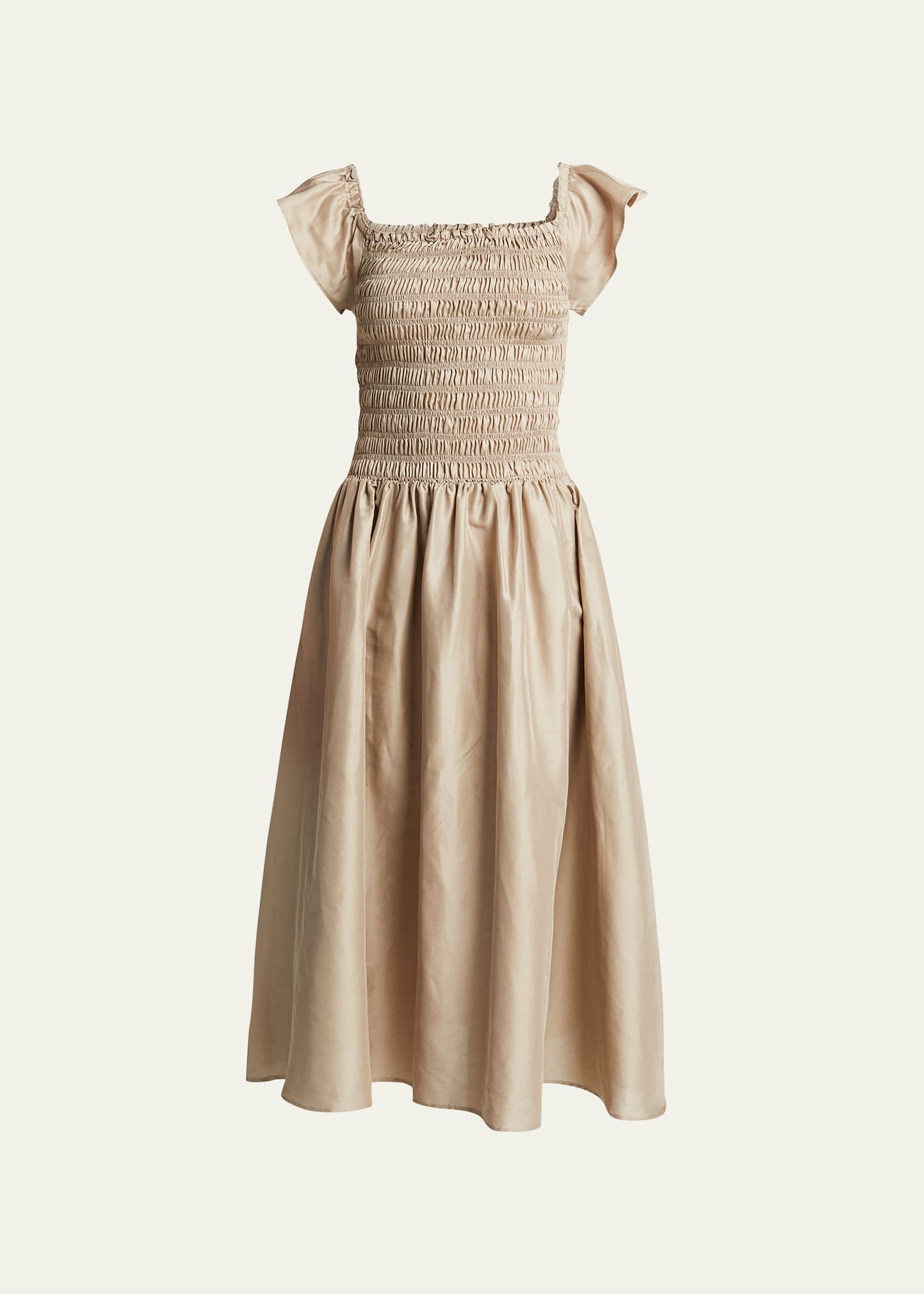 toteme smocked cocktail dress Toteme Spaghetti Strap Smock Dress in Cafe Au Lait