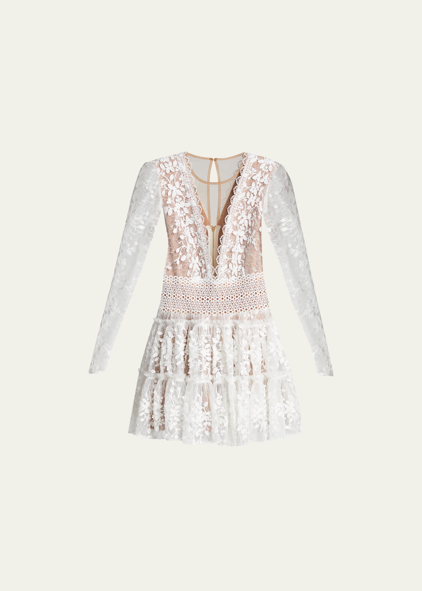 Bronx and Banco Megan V-Neck Illusion Tiered Lace Dress - Bergdorf Goodman