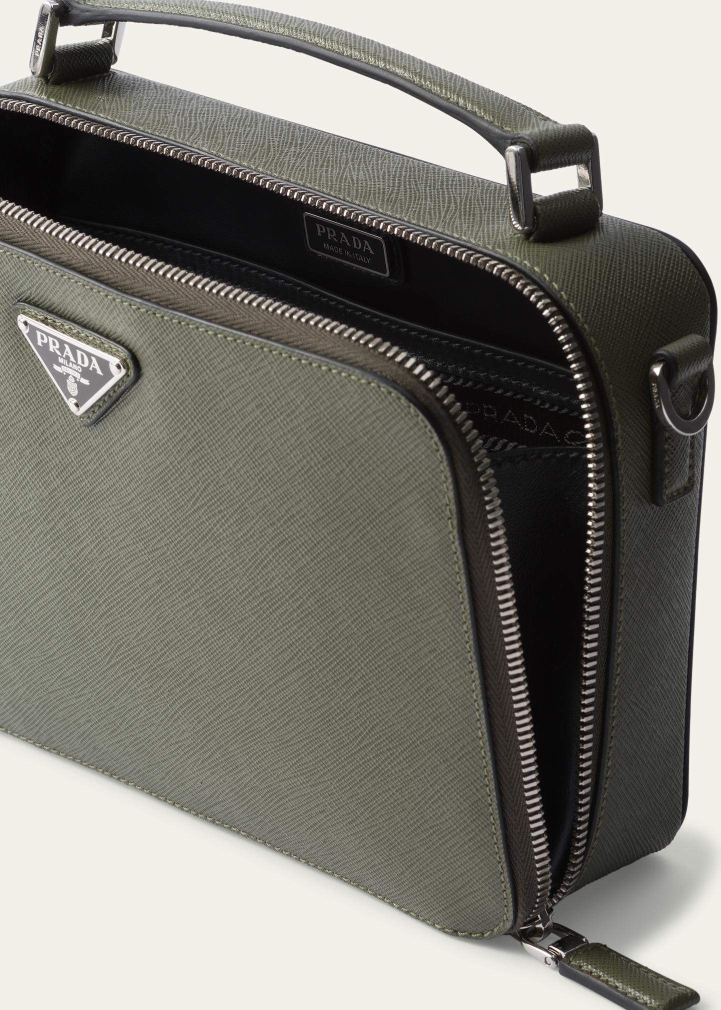 Prada Men's Saffiano Leather Brique Crossbody Bag w/ Nylon Strap