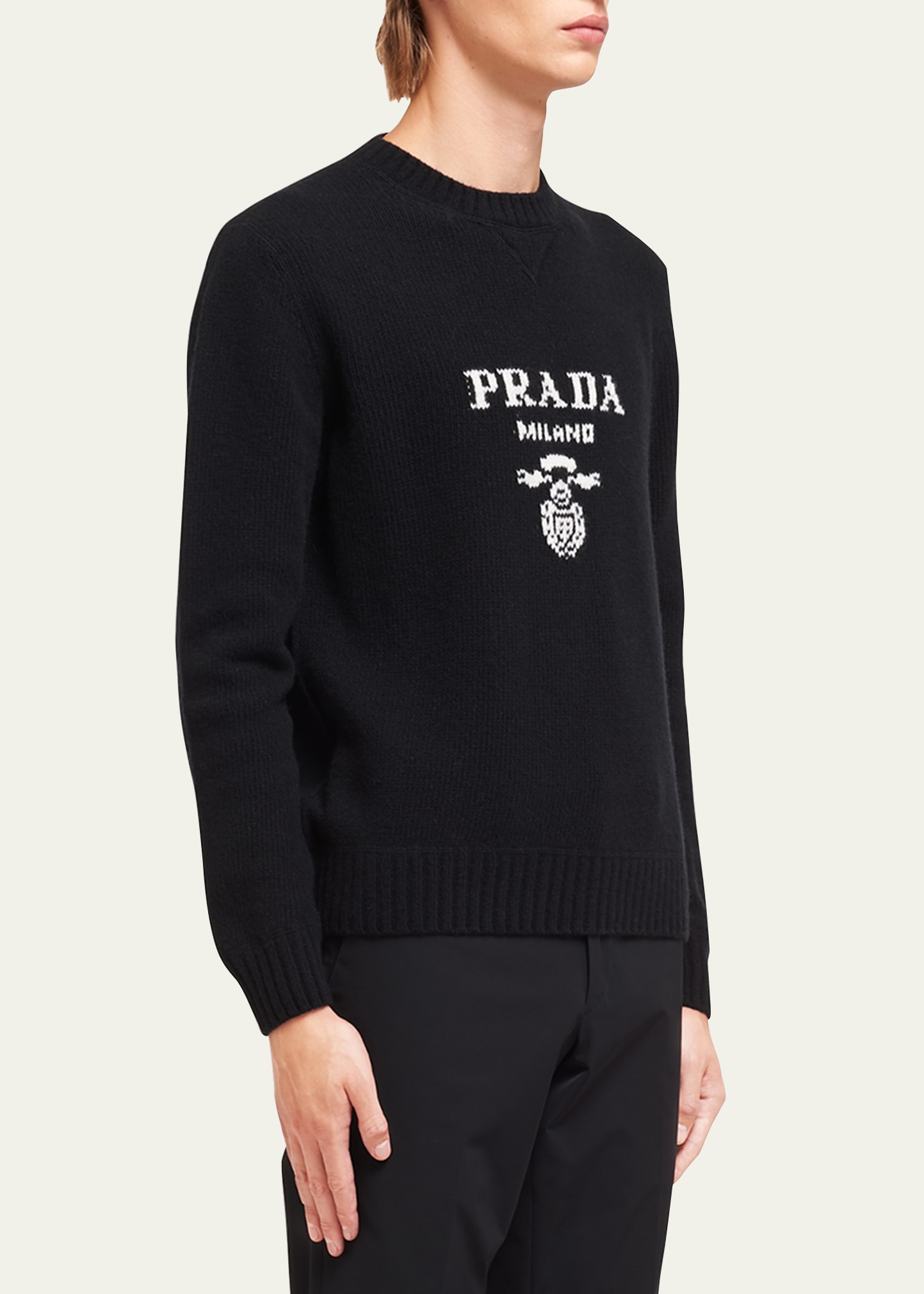 Prada Men's Wool-Cashmere Logo Sweater - Bergdorf Goodman
